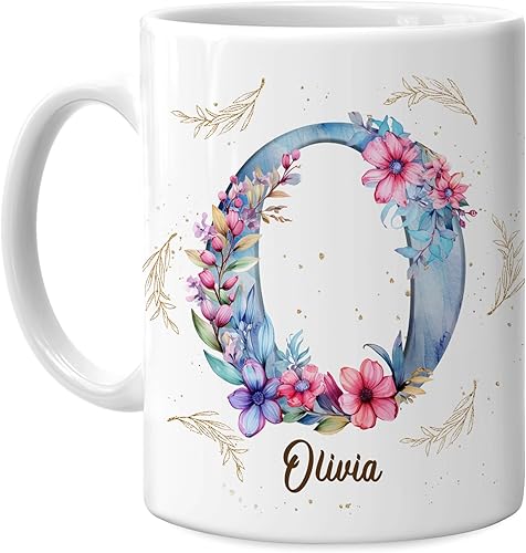 Hyturtle Taza de café personalizada con inicial con nombre, monograma de cumpleaños, regalos de Navidad para niñas y mujeres, letra O alfabeto