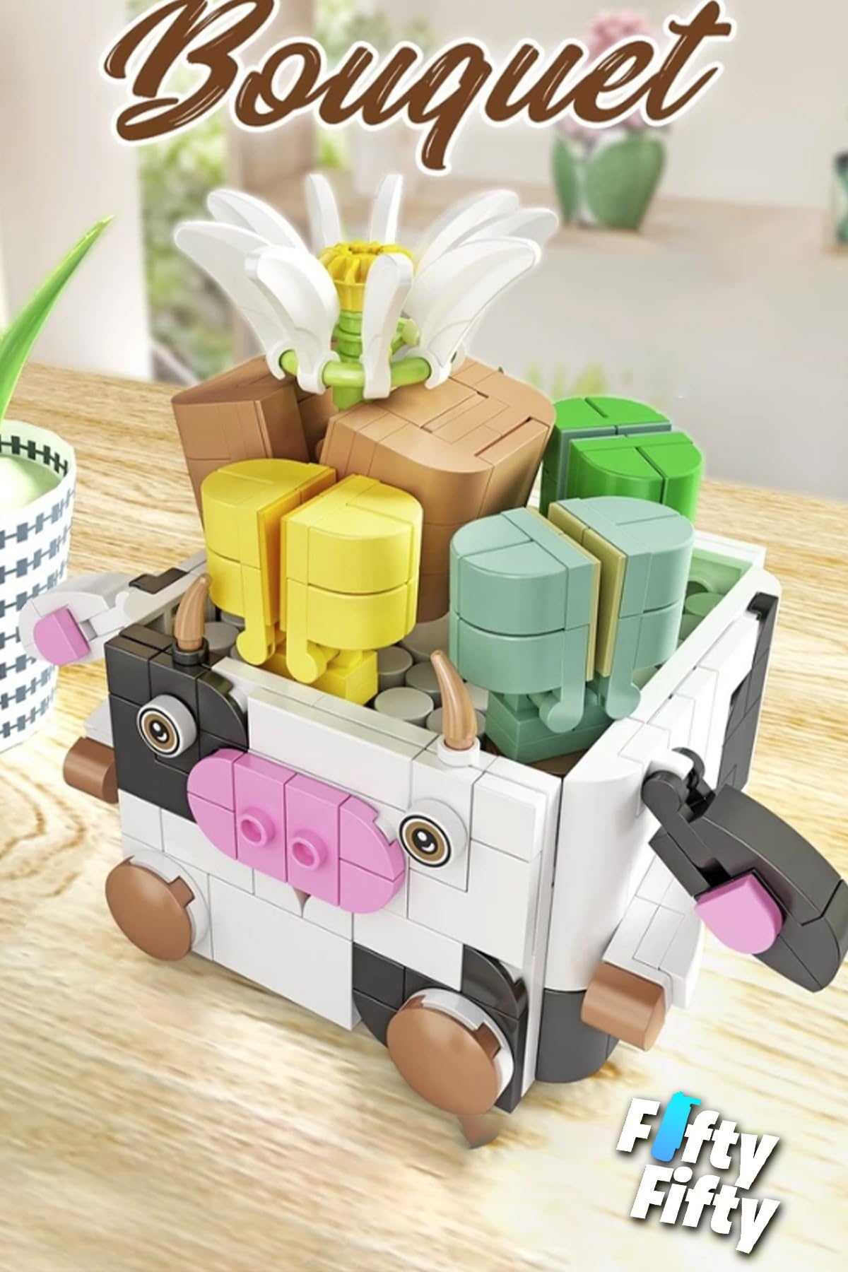 Panlos Mini Potted Plant Serisi İnek Figürü 341 Parça Oyuncak Yapım Seti -FFP655012