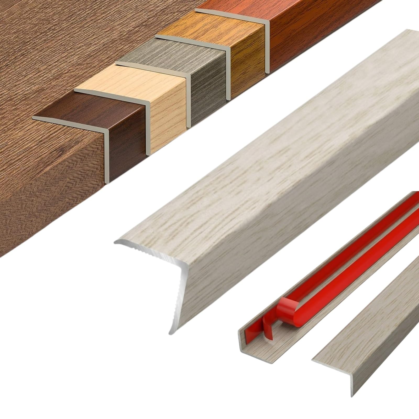 Aluminium Floor Transition Strip, Self Adhesive L Shape Wood Effect Transition Strip, 90 Degree Angle Edge Trim Door Threshold Bar for Laminate Flooring(Misty Oak,W30*H20mm*L0.9m)