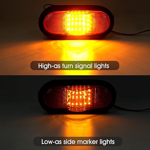Miniatura 3 de 2 luces LED ovaladas laterales de 6.5 pulgadas y señal de giro a mitad de barco ámbar con lente reflejo con ojales de goma sellados con cable de 3