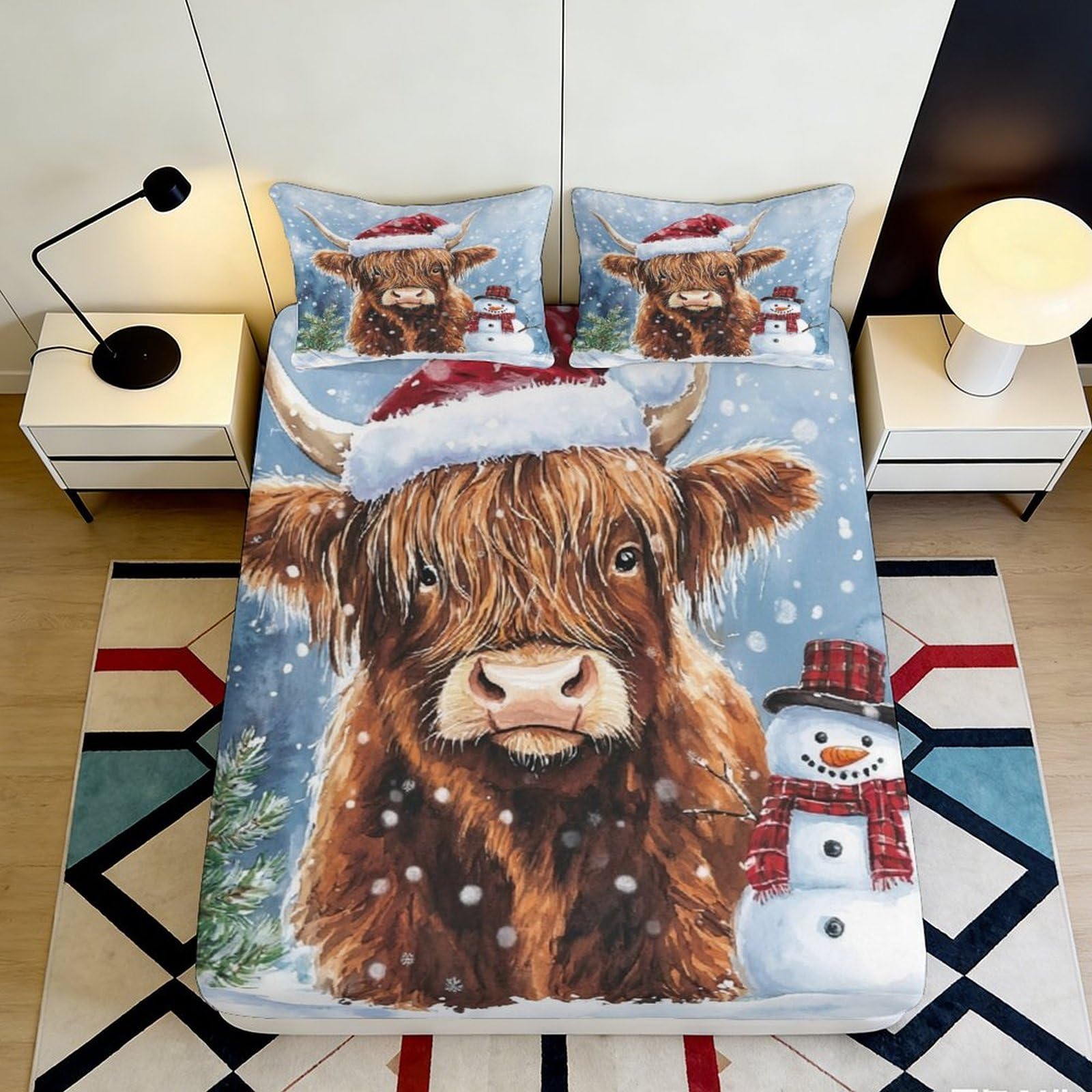 3D Printed Christmas Raccoon Fitted Sheet Microfiber Deep Pocket Bedroom Bedding Wrap Washable Mattress Fitted Cover 200x200x25cm