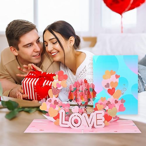 Miniatura 6 de Tarjeta de San Valentín 3D romántica de 6 x 8 pulgadas, tarjeta de amor para el día de la madre, tarjeta desplegable con sobre, tarjeta extraíble en