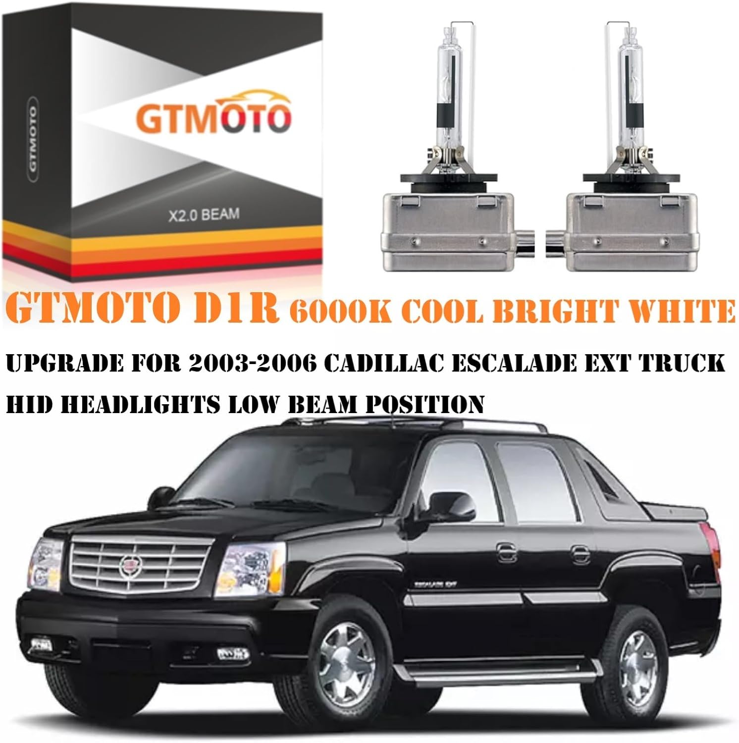 D1R Xenon Bulbs for 2003 2004 2005 2006 Cadillac Escalade EXT ESV Headlights Low Beam, OEM Dim 4300K 35W D1RC1 HID Headlamp, 6000K Cool Bright White Dipped Light Replacement, 2-Pack