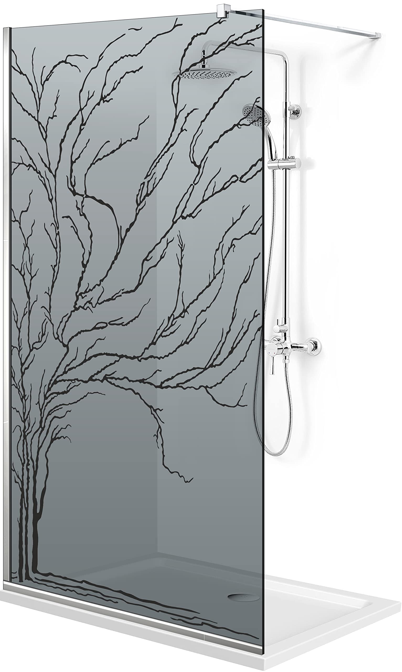 Aqua Roy Modell INOX Baum 100 cm ab 70/80/90/100/110/120 Duschabtrennung grau Glasscheibe 8 mm dunkelgrau Nanobeschichtet sandgestrahltes Muster Edelstahl (100x195 cm)