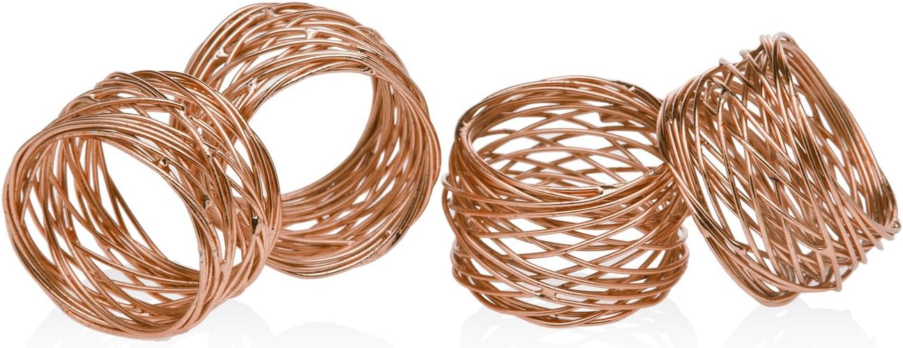 Godinger Copper Plated Round Mesh Napkin Ring Table Decor Set of 4