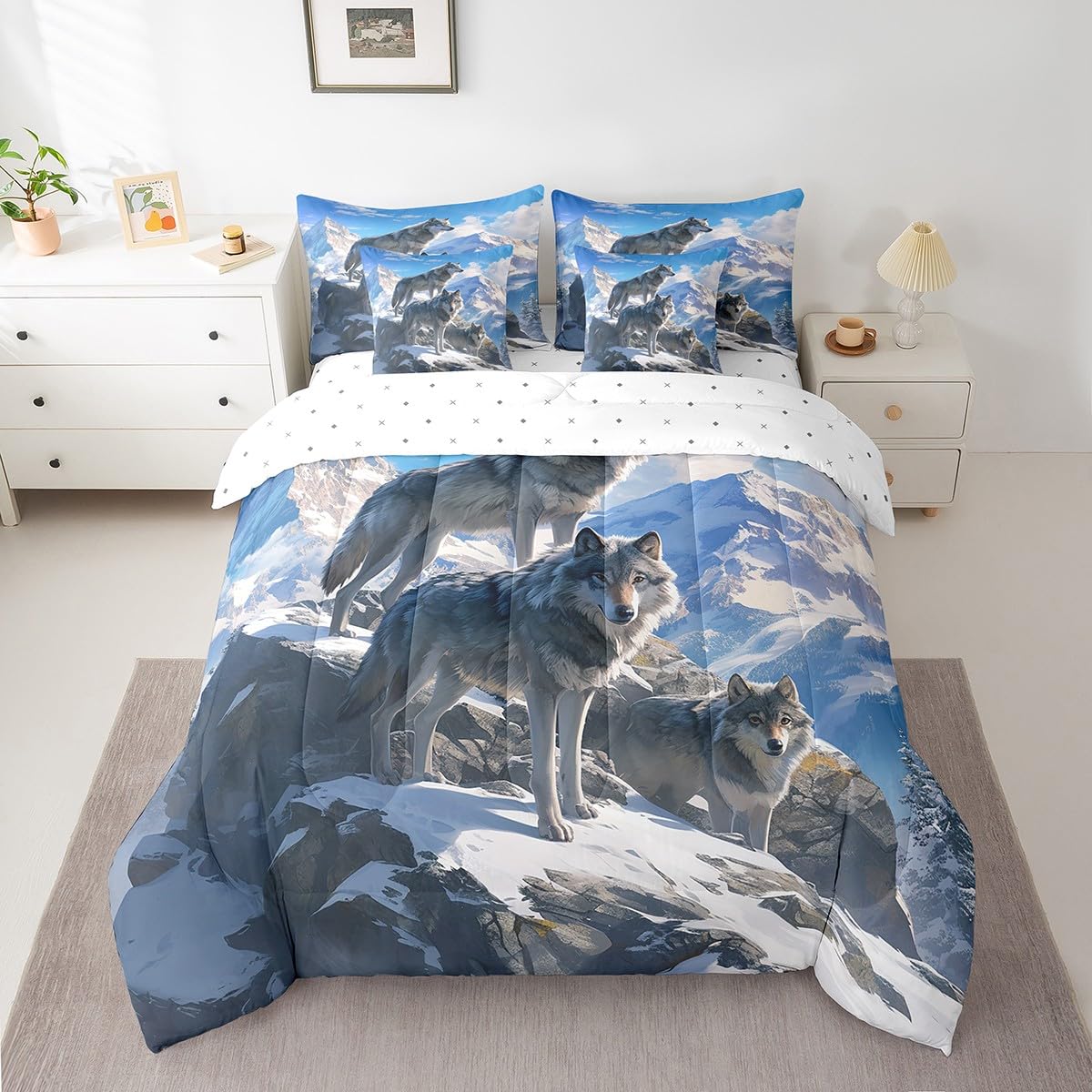 Funda Edredón Wolves Lobos Juego De Cama De 3 Piezas Con Estampado De Lobos - Incluye Funda De Edredón Y 2 Fundas De Almohada, Varios Tamaños Wood Elves