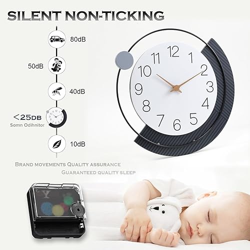 Miniatura 6 de Reloj de pared decorativo de 16 pulgadas, silencioso sin tictac, funciona con pilas, reloj de pared grande para sala de estar, cocina, hogar, baño,
