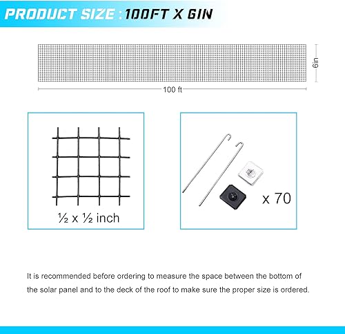 Miniatura 3 de Panel solar de malla de protección de pájaros, 70 sujetadores de aluminio, 6 pulgadas x 102 pies, panel solar, protección de palomas, a prueba de