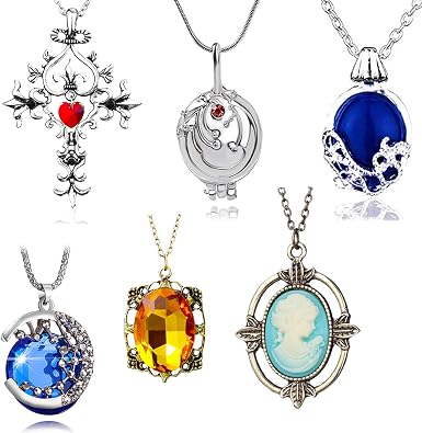 UoYu The Vampire Diar.s Jewelry Set Elena Gilbert Opening Vervain Locket Katherine Daywalking Sapphire Crystal Necklaces Bennett Bonnie Antique Silver Amulet Necklace with Stickers 26 pcs