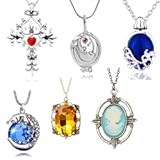 UoYu The Vampire Diar&period;s Jewelry Set Elena Gilbert Opening Vervain Locket Katherine Daywalking Sapphire Crystal Necklaces Bennett Bonnie Antique Silver Amulet Necklace with Stickers 26 pcs