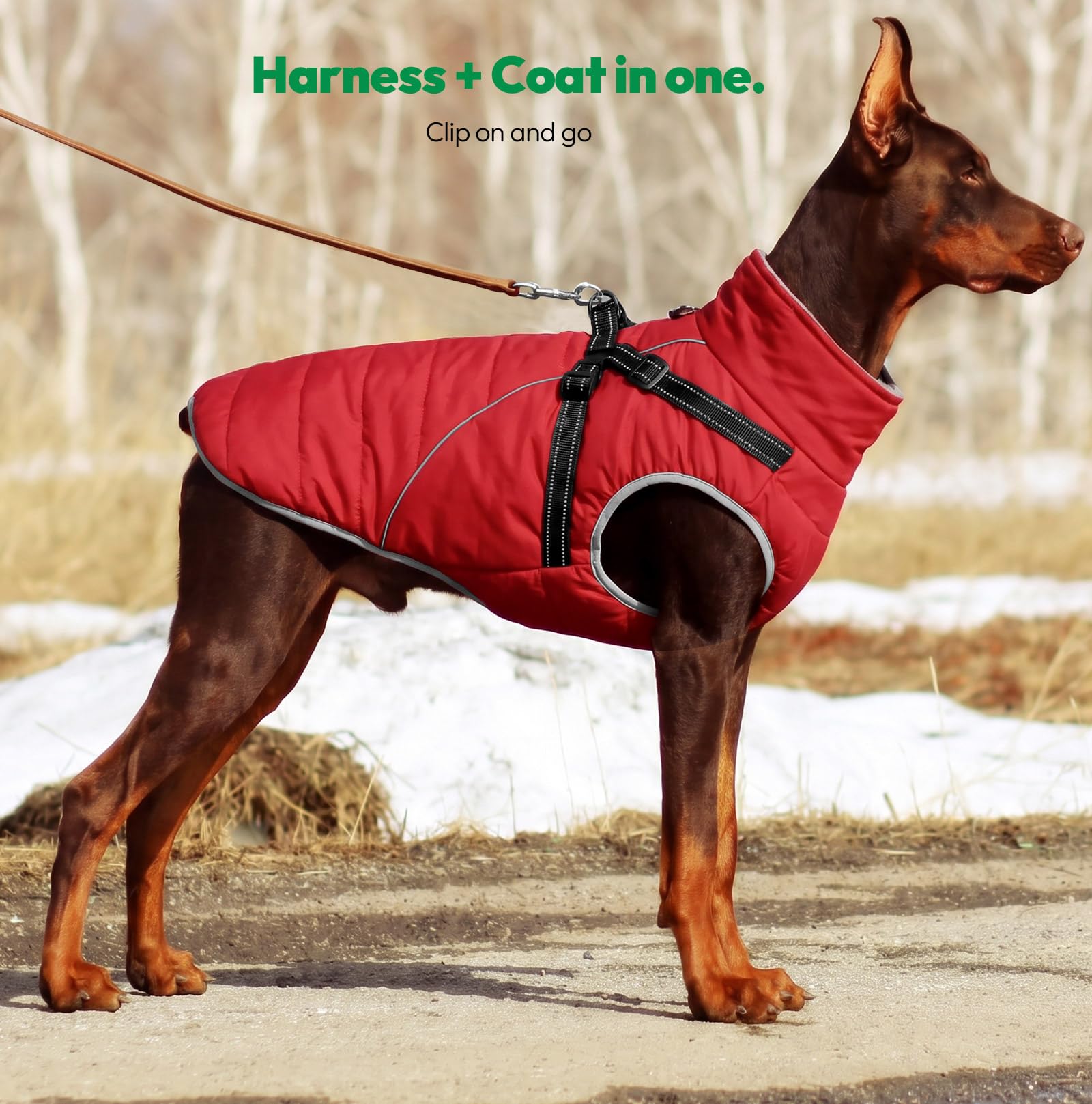 KONVINIT Abrigo para Perros Grandes Impermeable con Arnés - Capa Térmica para Labrador Pastor Alemán con Problemas Articulares