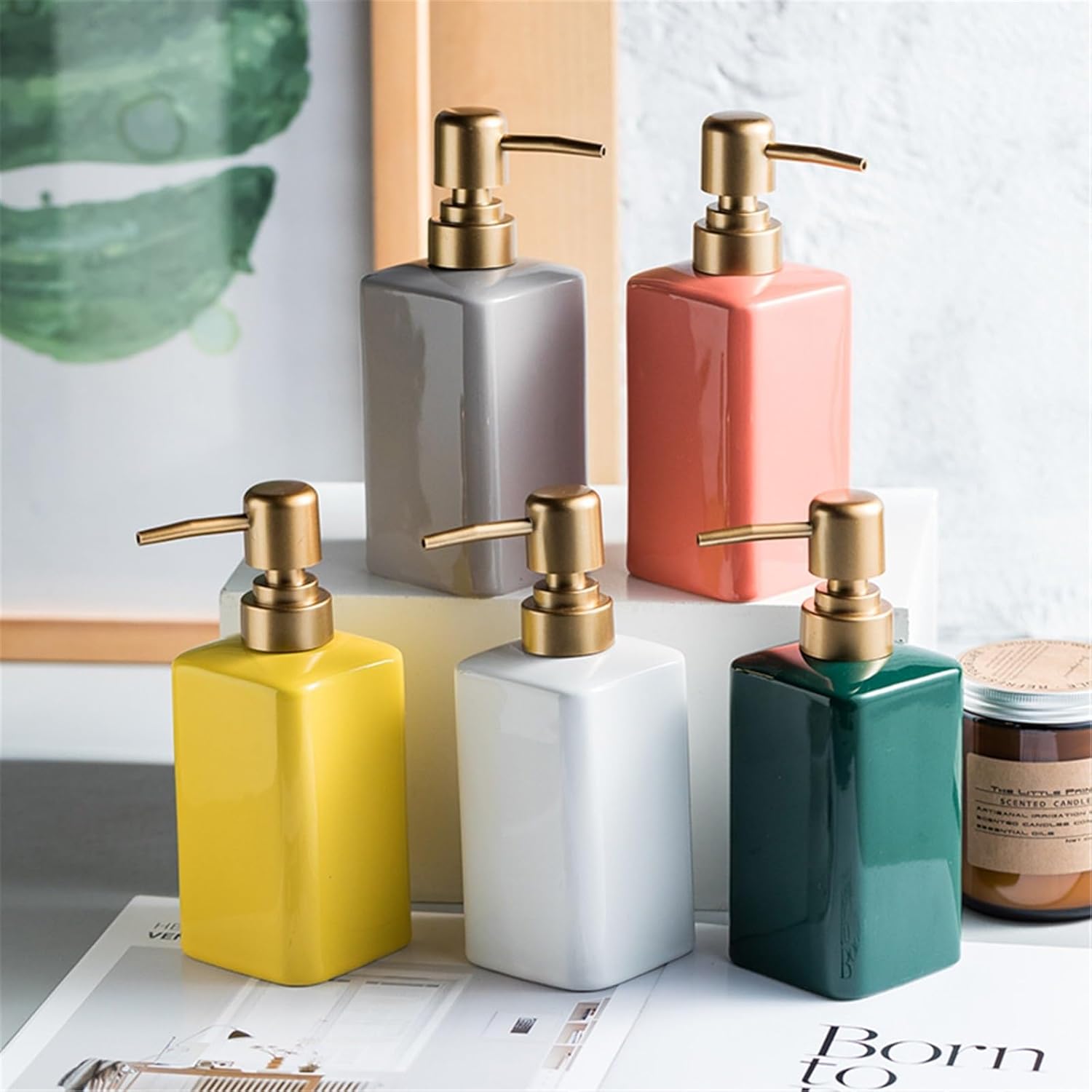 Beautiful Ceramic Soap Dispenser with Pump Lotion Liquid Dispenser for Shampoo Bathroom Kitchen Bathroom Decor(Gris)