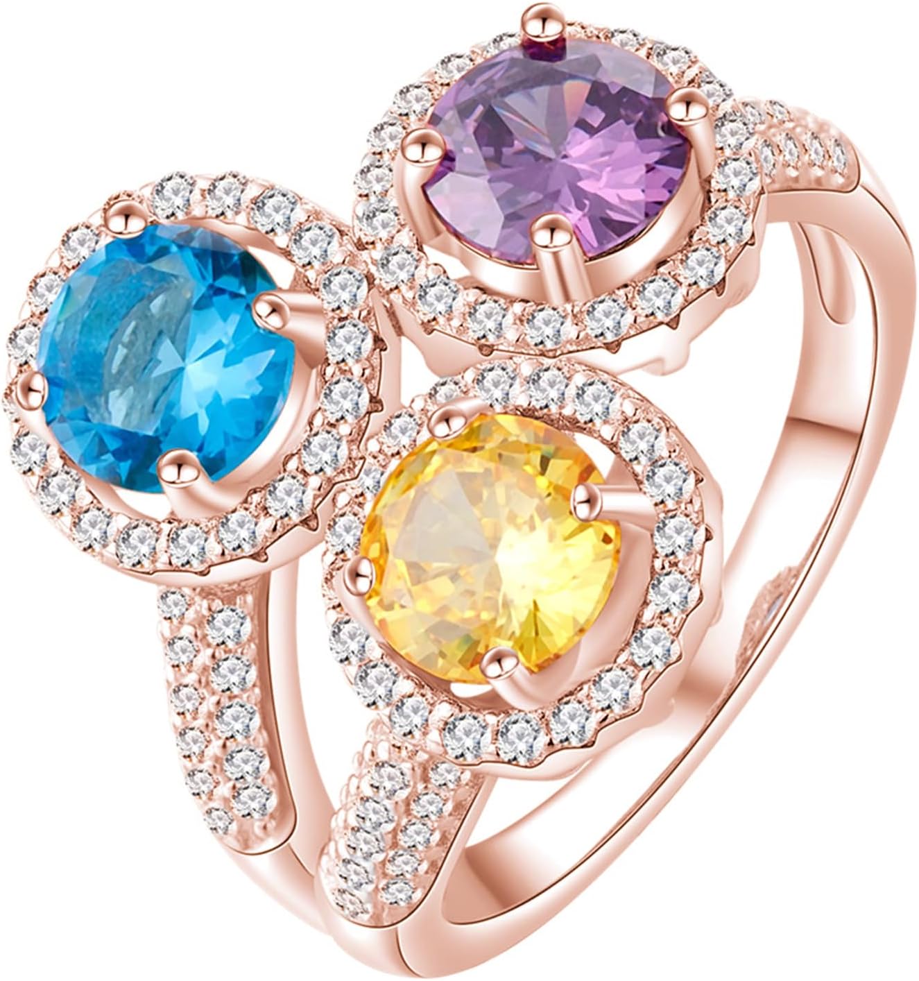 WSX Gold 10K/14K/18K Personalized Birthstone Mom Rings for Women 3 Birthstones Ring Jewelry Gifts for Mother Wife Daughter on Mother's Day Birthday