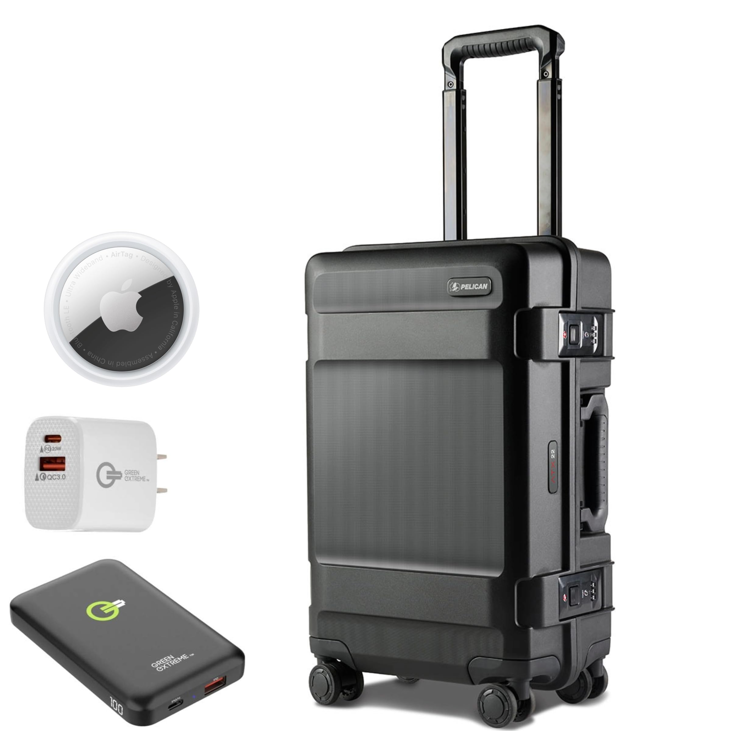 Pelican ATX 22" Waterproof Wheeled Carry-On Hard Travel Case + Travel Bundle (Black)