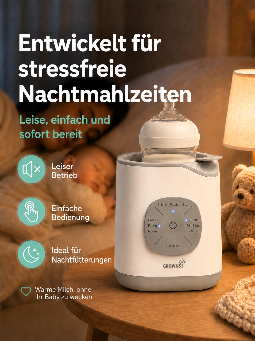 GROWNSY Intelligenter Baby Babykostwärmer, Flaschenwärmer mit Temperaturkontrolle, schneller Milchwärmer, sanftes Auftauen, Babynahrung erwärmen und Sterilisieren Babyflaschenwärmer
