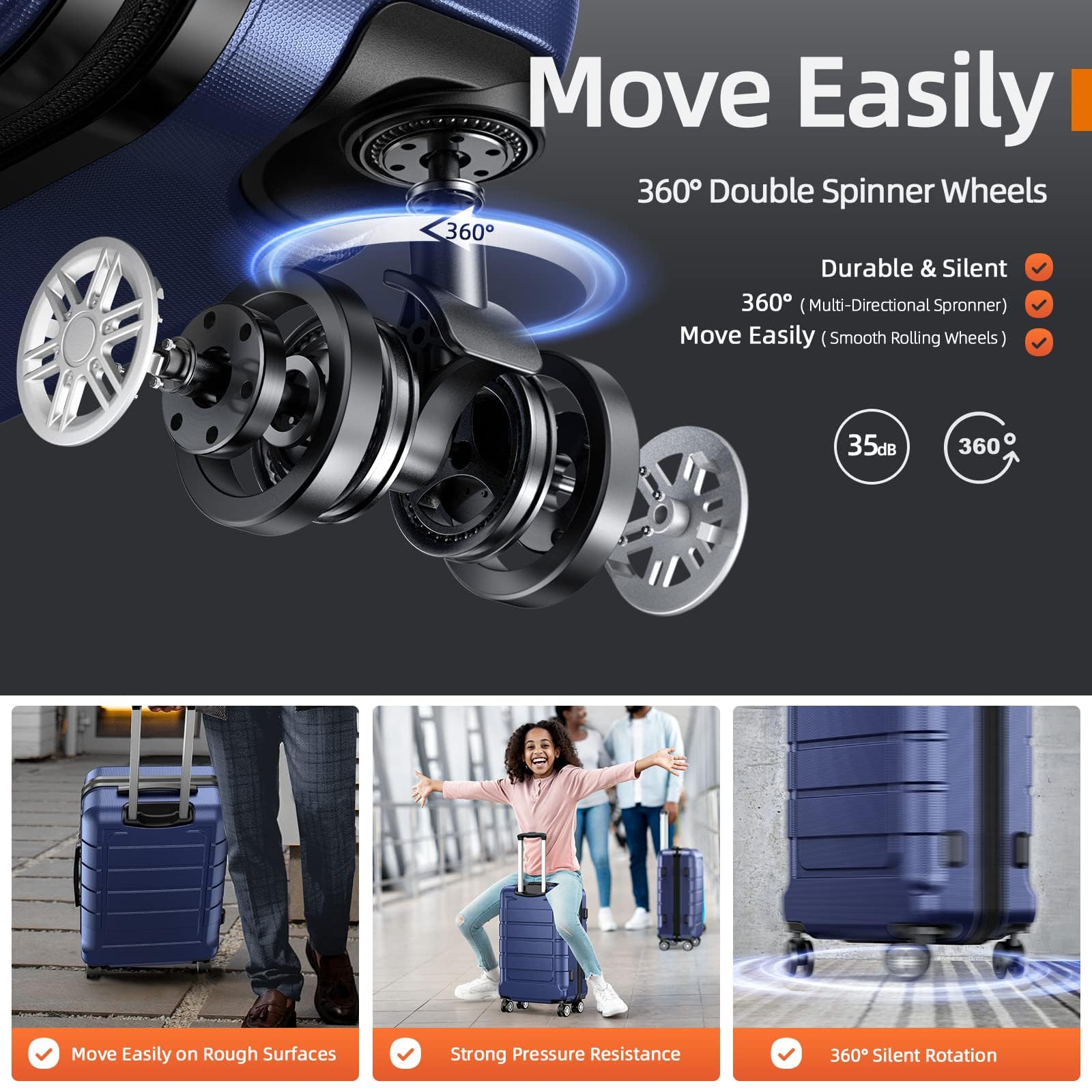 SHOWKOO Valigie da viaggio rigide espandibili ABS+PC Trolley Set valigie Cabina leggera durevole con 4 ruote doppie girevoli e chiusura TSA