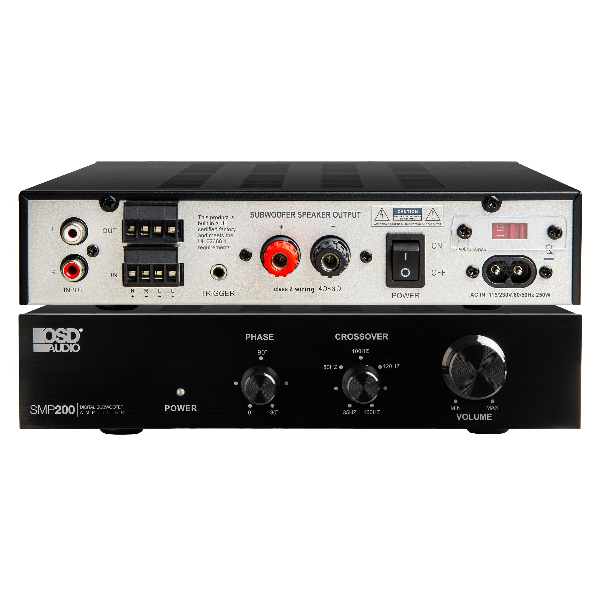 SMP200 Class D Subwoofer Amplifier, 200W Max Power, Compact Digital Amp for Passive Subwoofers, Adjustable Crossover Phase and Volume