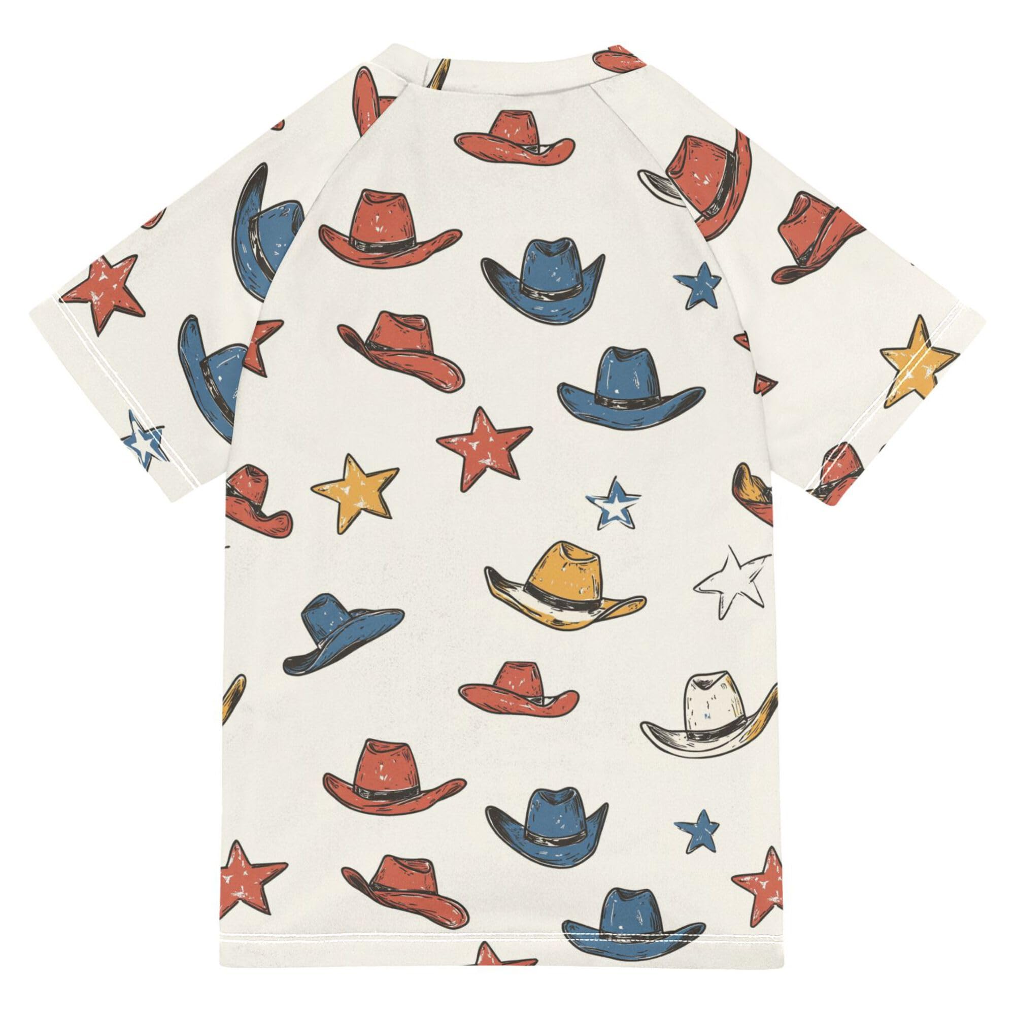 Western Cow Hat White Girls Bathing Suit Short Sleeves Girls Swimsuit with Rashguard Swimwears Football Sports Shirt for Little Boy 7-8Y