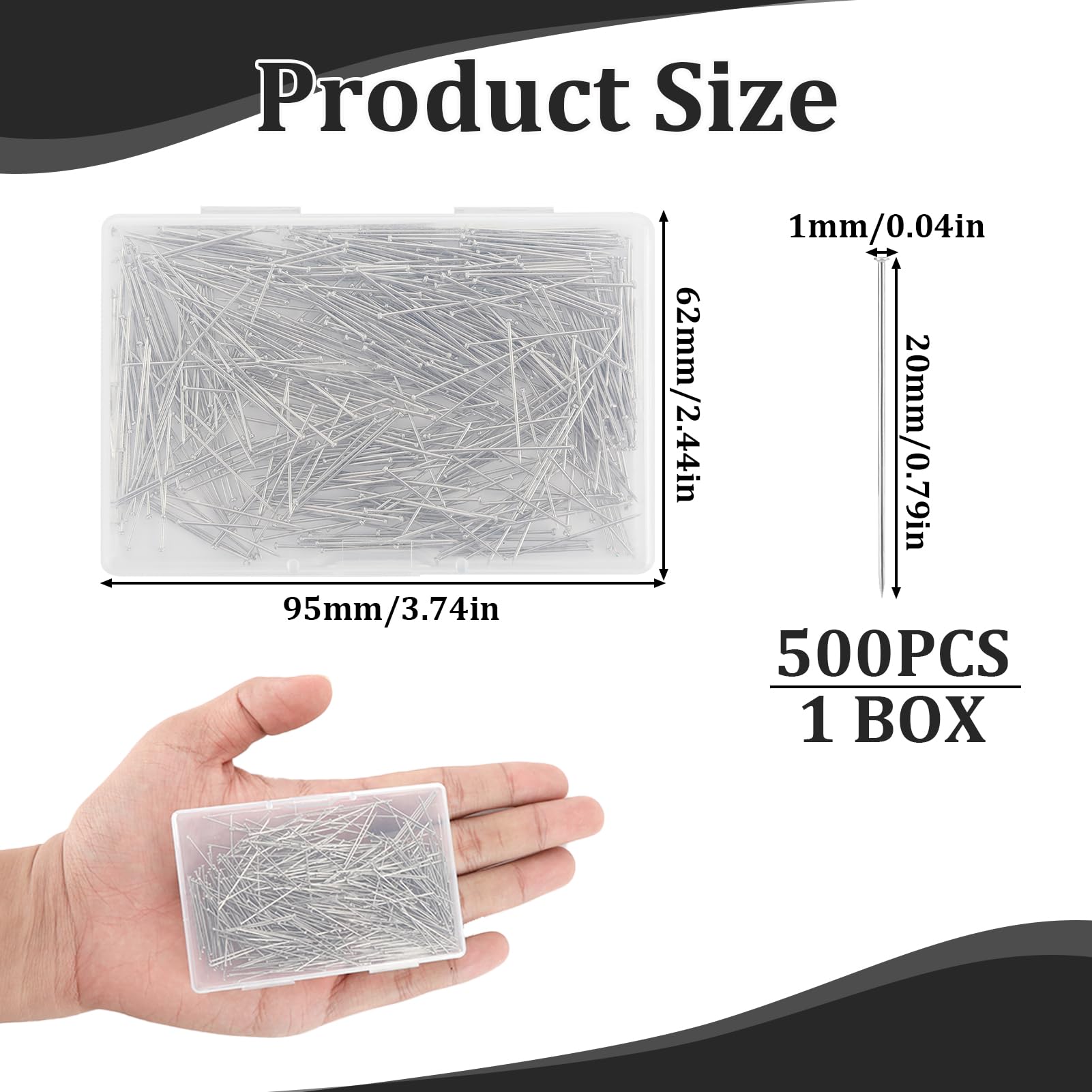 500 Spilli Da Cucito In Metalllo Argento - Lunghezza 26mm | Con Scatola Porta Spilli In Schiuma - Foto 6