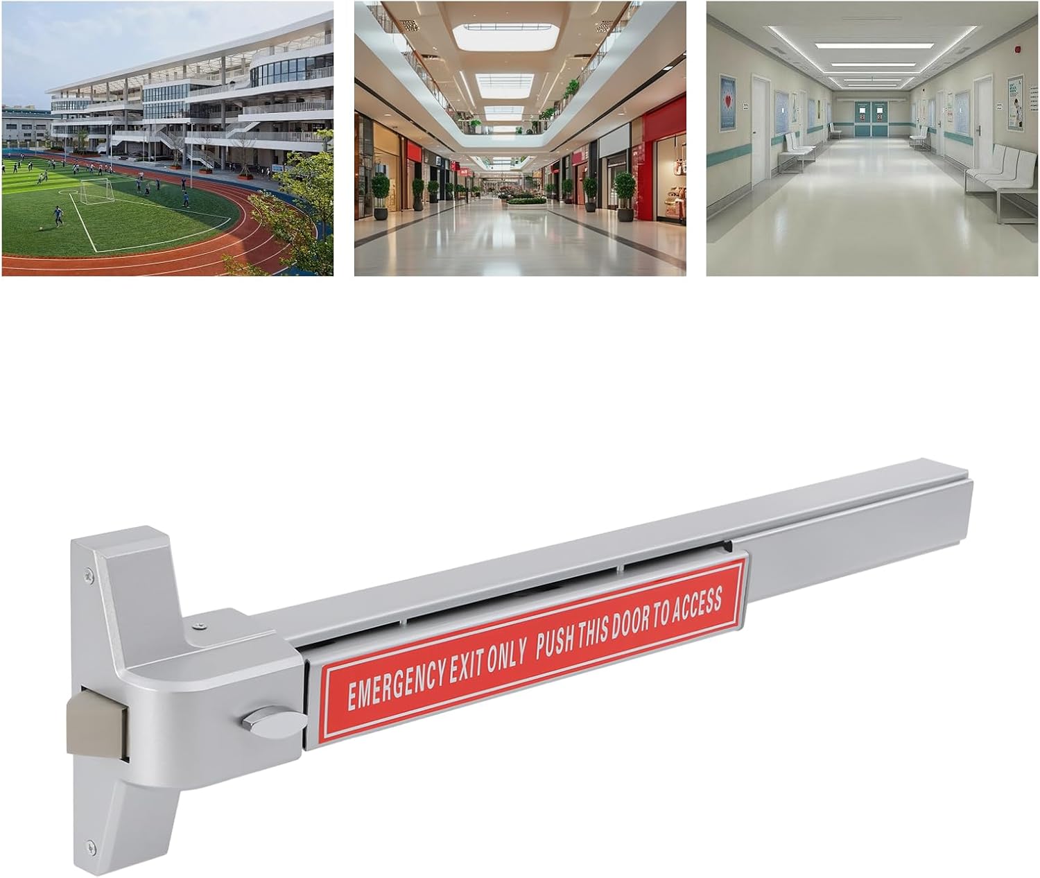 Commercial Door Push Bar Panic Exit Device - Emergency Exit Lock with Key Control, Silver Heavy Duty Safety Bar for Fire Escape, 67N Light Push to Open, fits Metal/Wood Doors (17.13in Minimum Width)