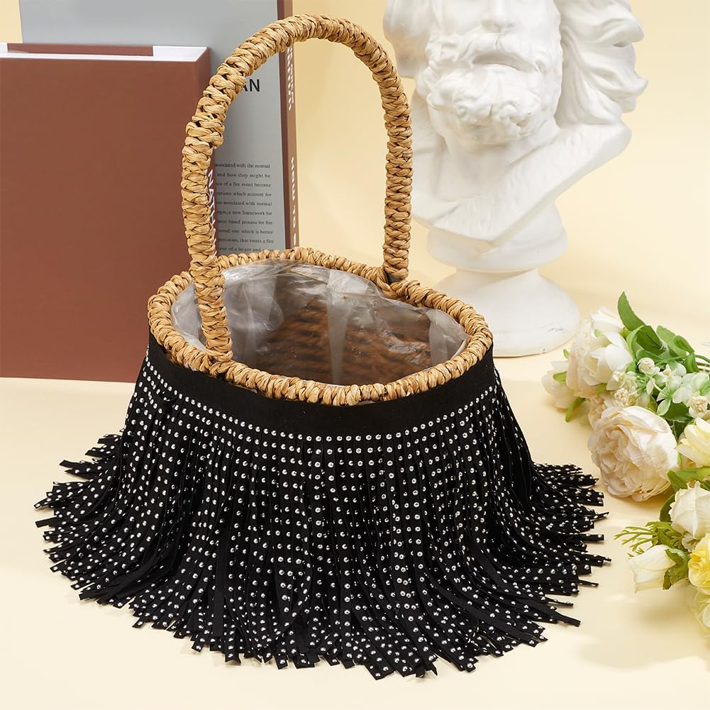 GORGECRAFT 5.5 Inch 5 Yards Double Faced Velvet Fringe Trim Leather Suede Tassel Trim Black Dance Skirt Sewing Wrap Cover Ribbon for DIY Craft Clothing Handbag Embellishment Decoration