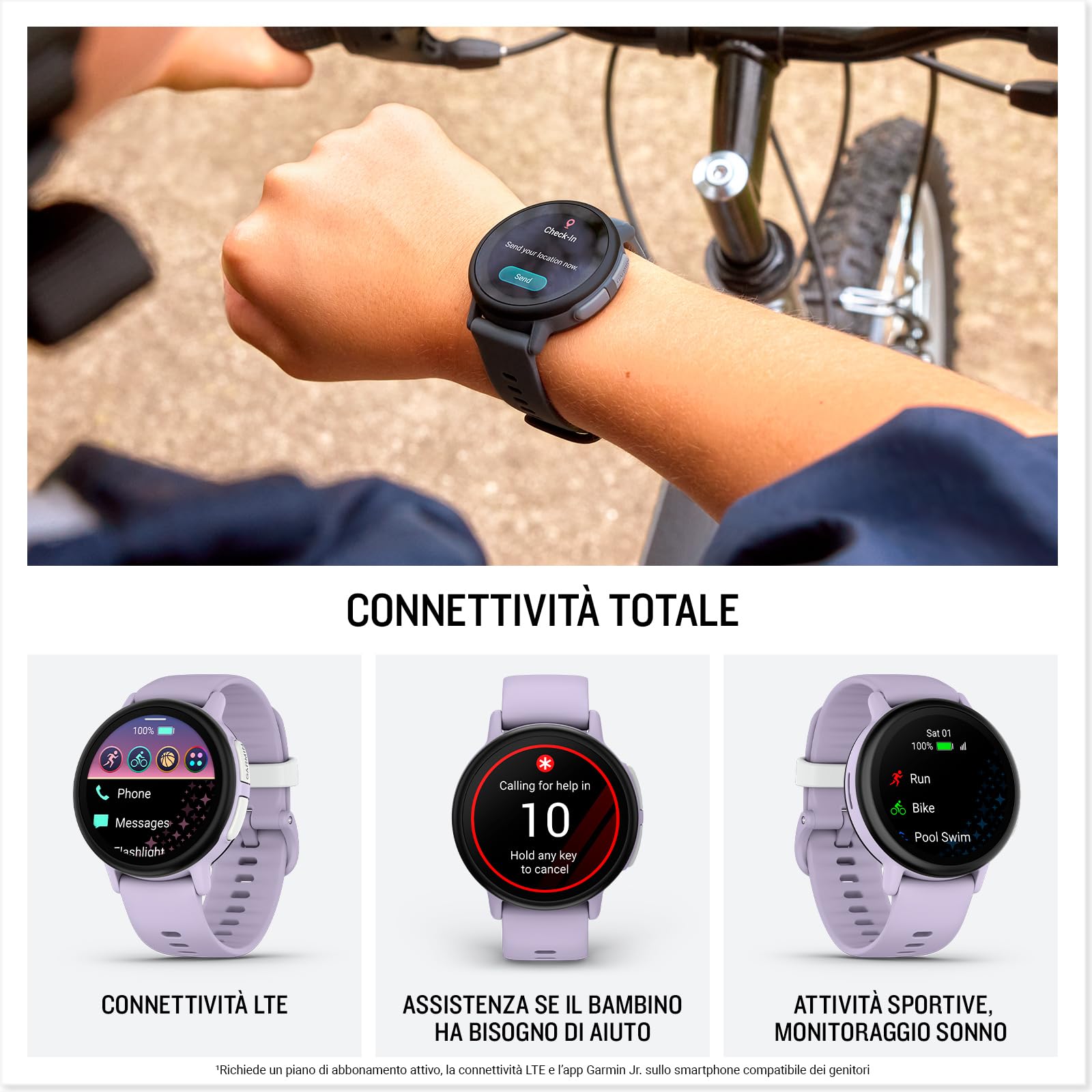 Garmin Bounce 2, Smartwatch per bambini con chiamate e SMS, Tracciamento della posizione in tempo reale, App per lo sport integrate, Autonomia fino a 2 giorni (Purple)
