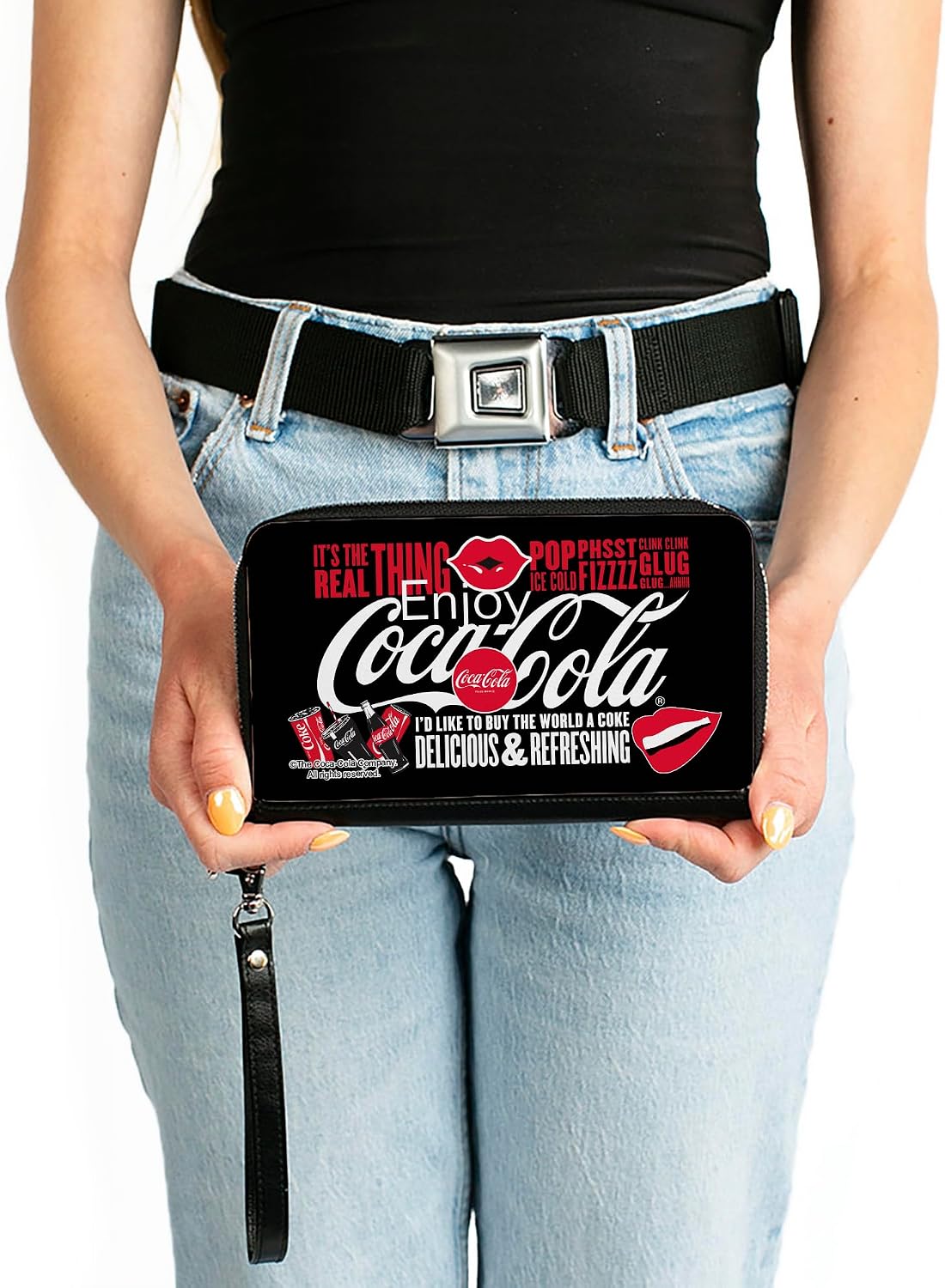 Buckle-Down Coca-Cola Wallet, Zip Around, Coca Cola Its The Real Thing Collage Black Red White, Vegan Leather