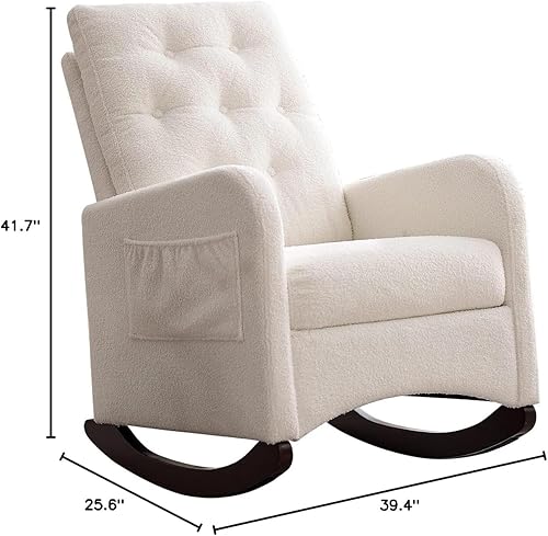 Miniatura 2 de Mecedora tapizada para guardería, mecedora con dos bolsillos, cómoda silla con respaldo alto y cojín de doble capa, deslizador de guardería para