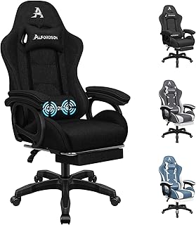 ALFORDSON Gaming Chair with Massage and 150° Recline, Ergonomic Executive Office Chair Linen Upholstery with Footrest, Hei...