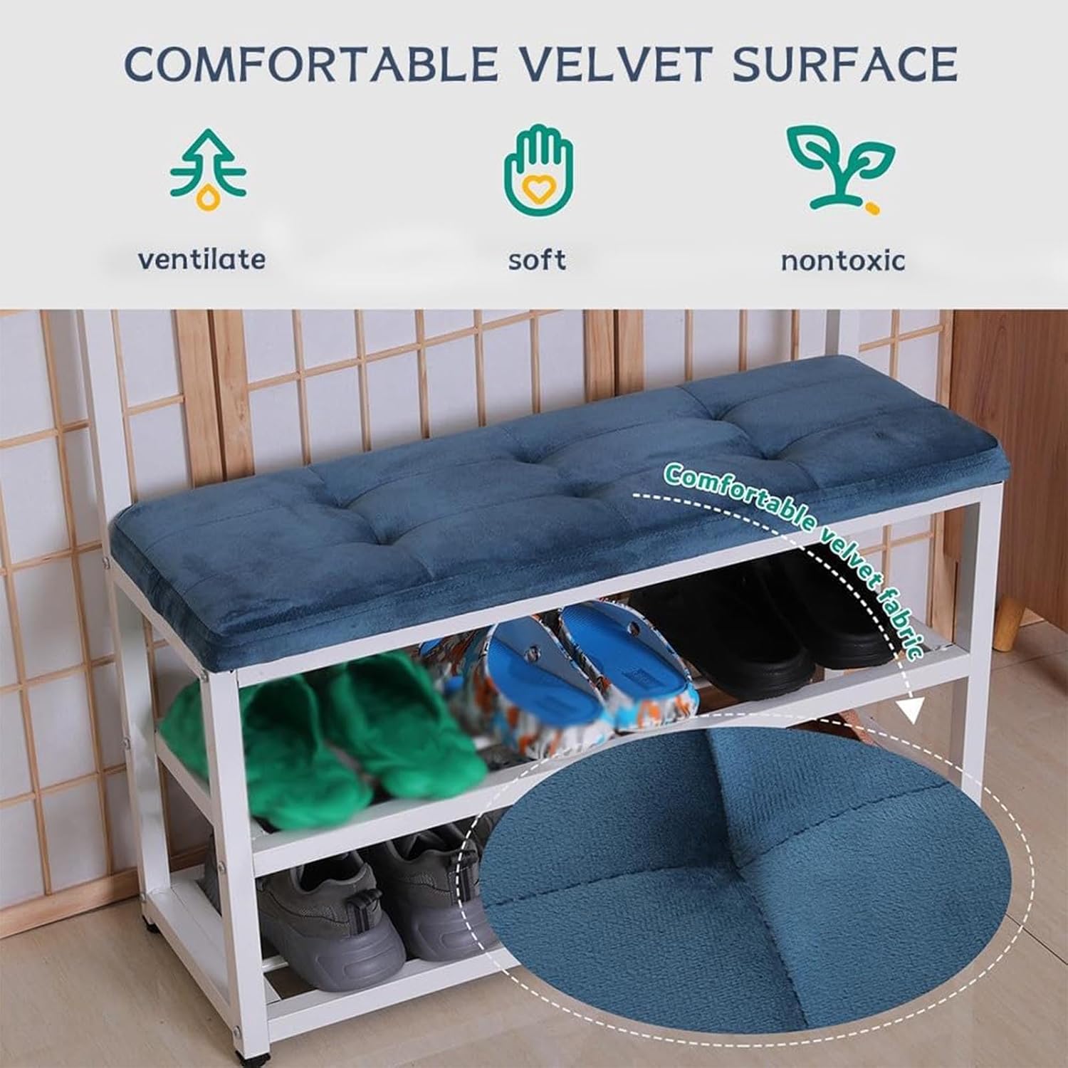 Hall Tree Bench with Shoe Storage and Metal Frame Freestanding Wooden Coat Rack for Home Office Bedroom Living Room