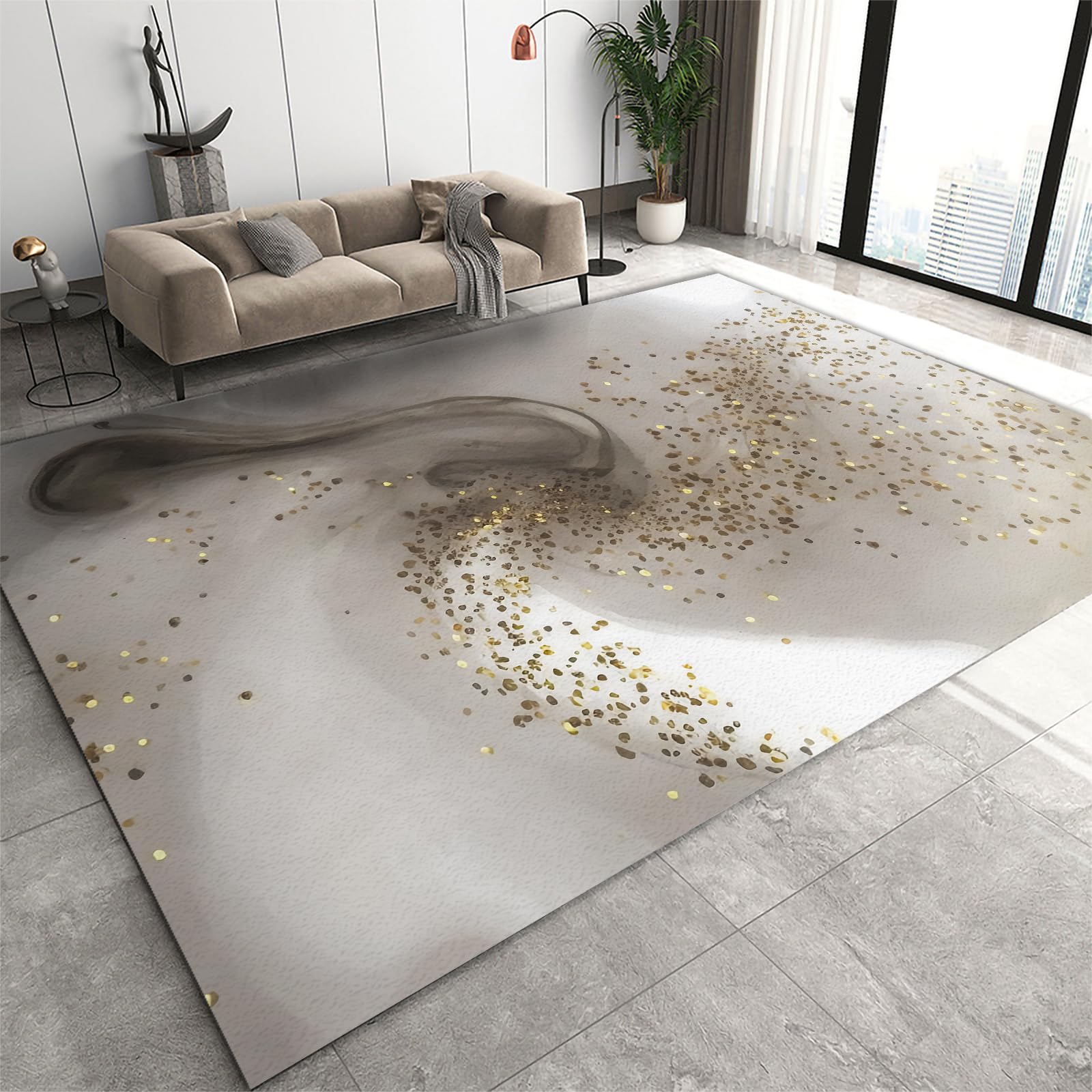 Fashion Sequin Print Area Rug, Abstract Ink Texture Washable Rugs, Low-Pile Floor Carpet Soft Foldable for Living Room Dining Room Bedroom Kitchen Porch Dorm Office Balcony Deck Patio-60 x 100 cm