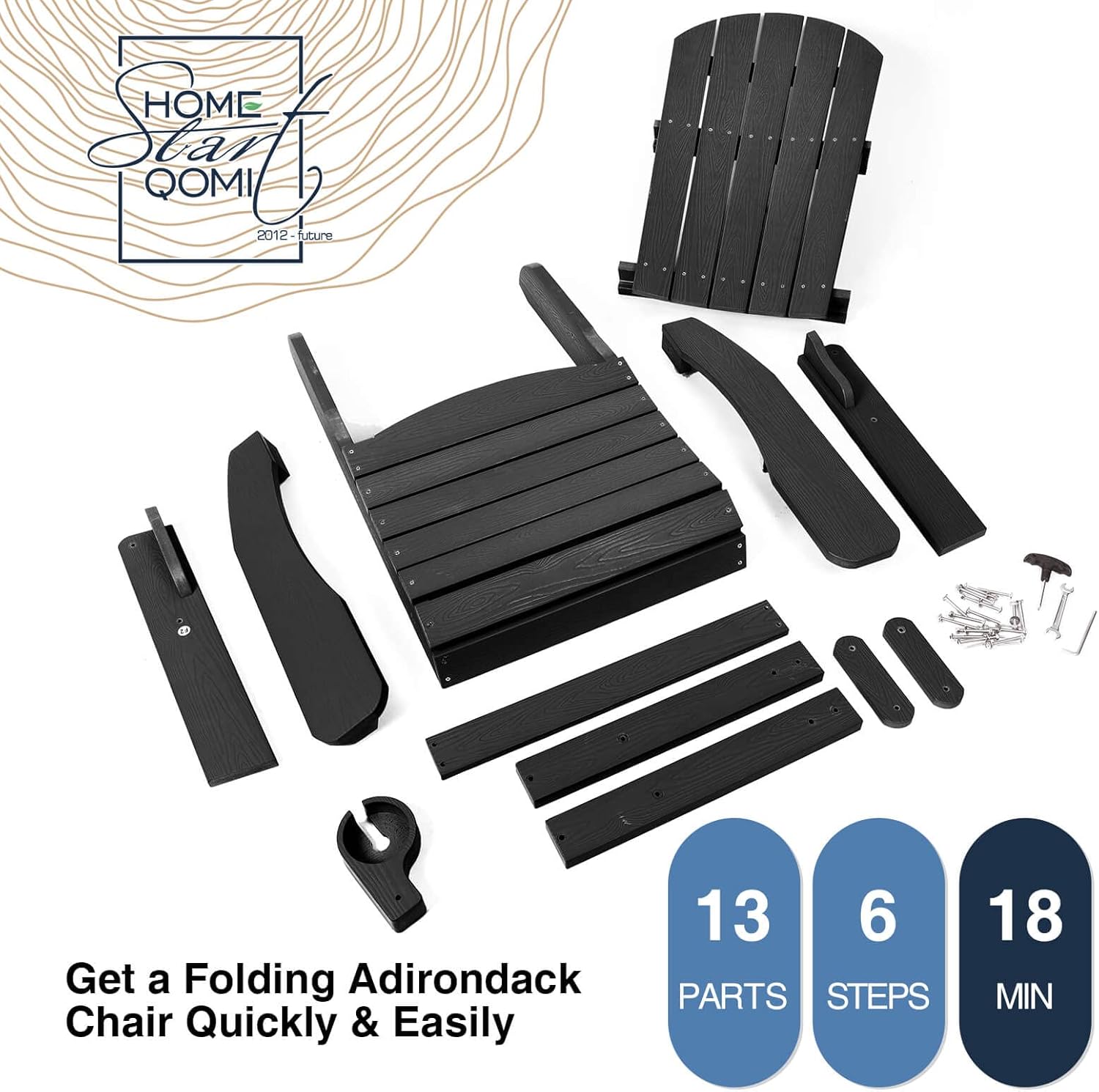 Folding Adirondack Chairs Set of 2, All Weather Resistant Plastic Chairs with Cup Holder, Fold or Unfold Easily in 1 Second, Outdoor Chairs for Patio, Garden, Backyard Deck, Lawn Fire Pit(Black)