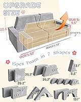 Vista 2 de YEFU 15 piezas Sofá modular de juego para niños, sofá infantil para niños pequeños y niños, sofás para niños pequeños, kit de construcción