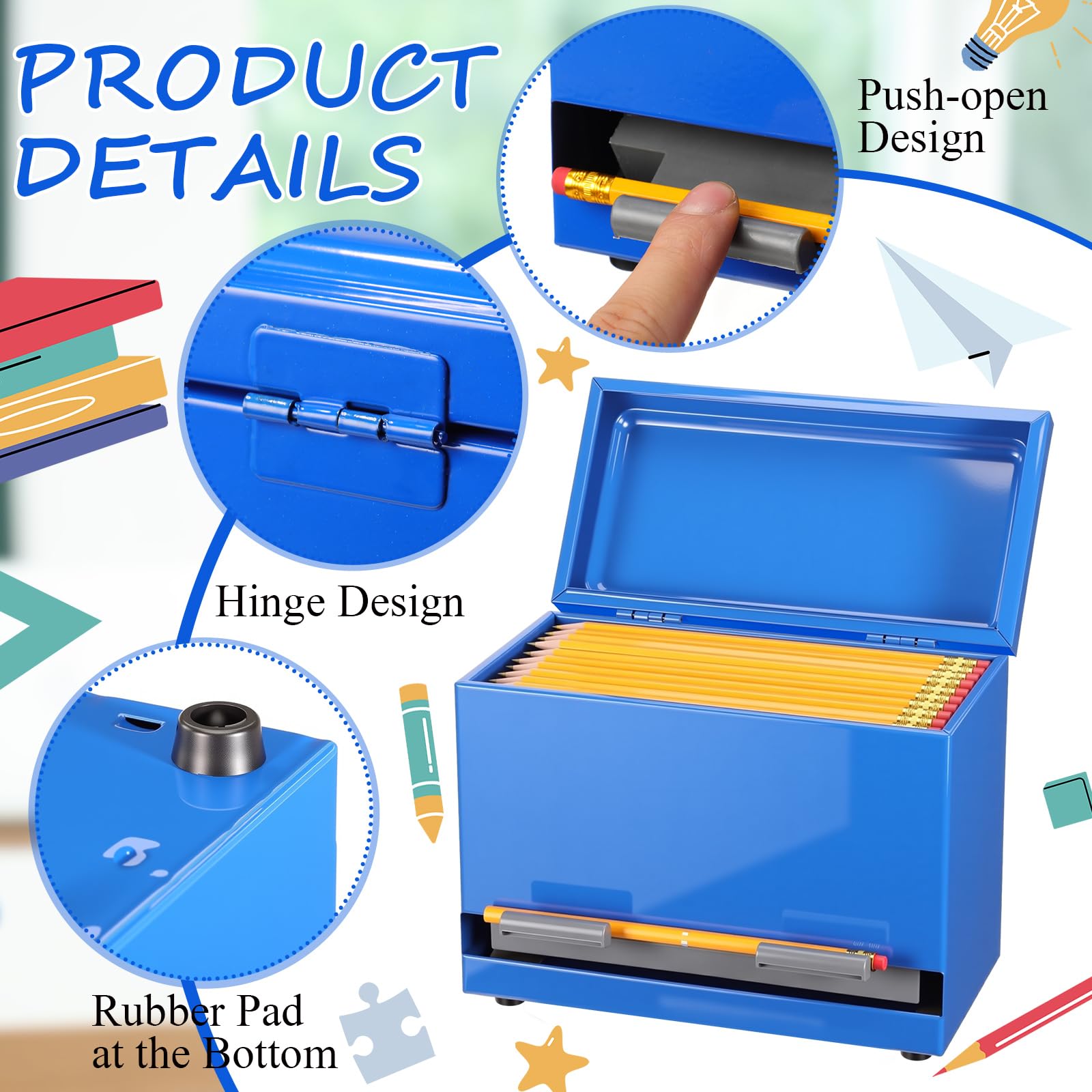 Mifoci Dispenser per matite per aule, in acciaio inox, per fino a 200 matite, riutilizzabile, in metallo, per casa, ufficio, ristorante, insegnanti, forniture per riporre oggetti (blu reale)