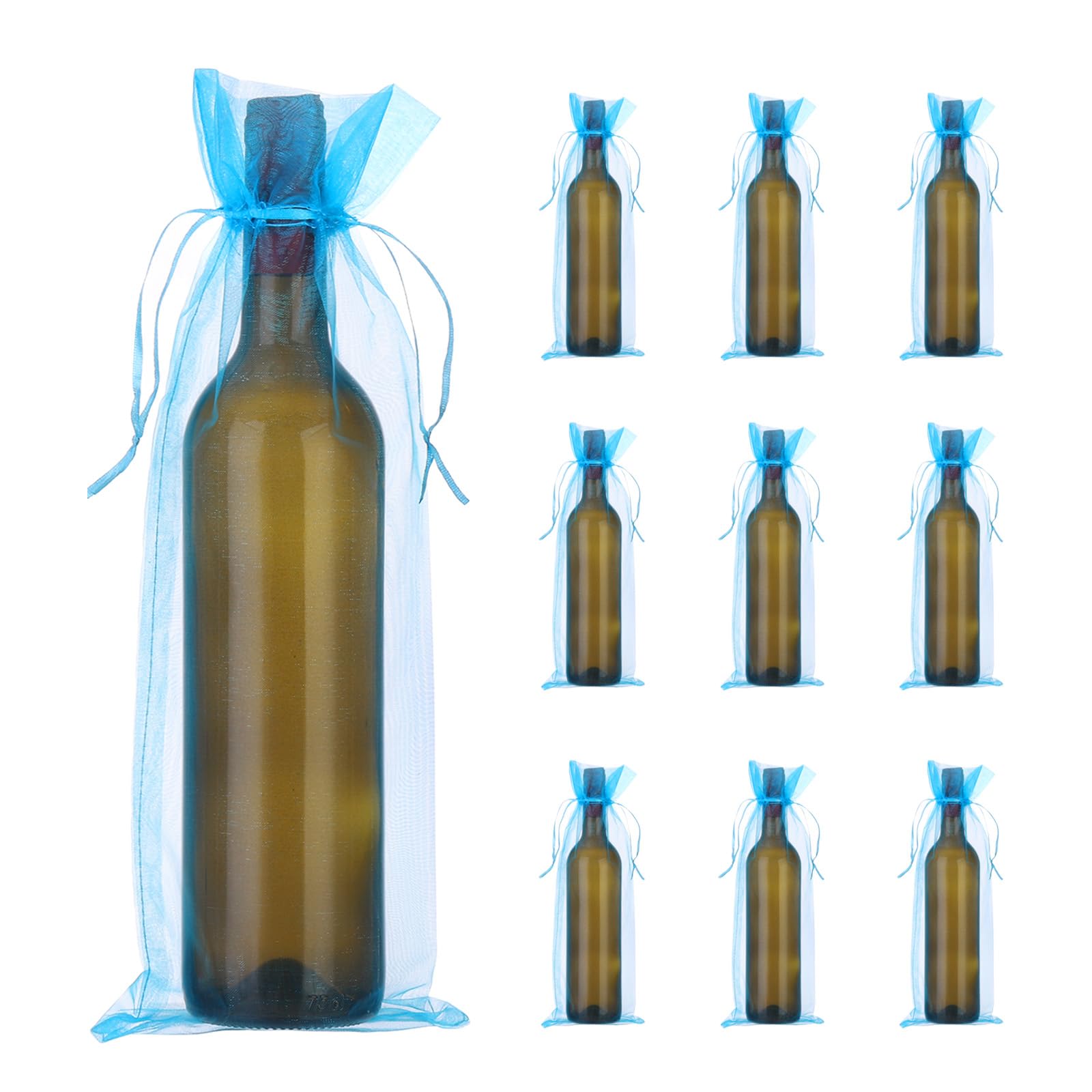 PATIKIL 14 x 5 Inch Organza Wine Bags, 20 Pcs Gift Wrap Bags Sheer Mesh Wine Bottle Bag Drawstring Pouches Reusable for Party Wedding Favors, Lake Blue