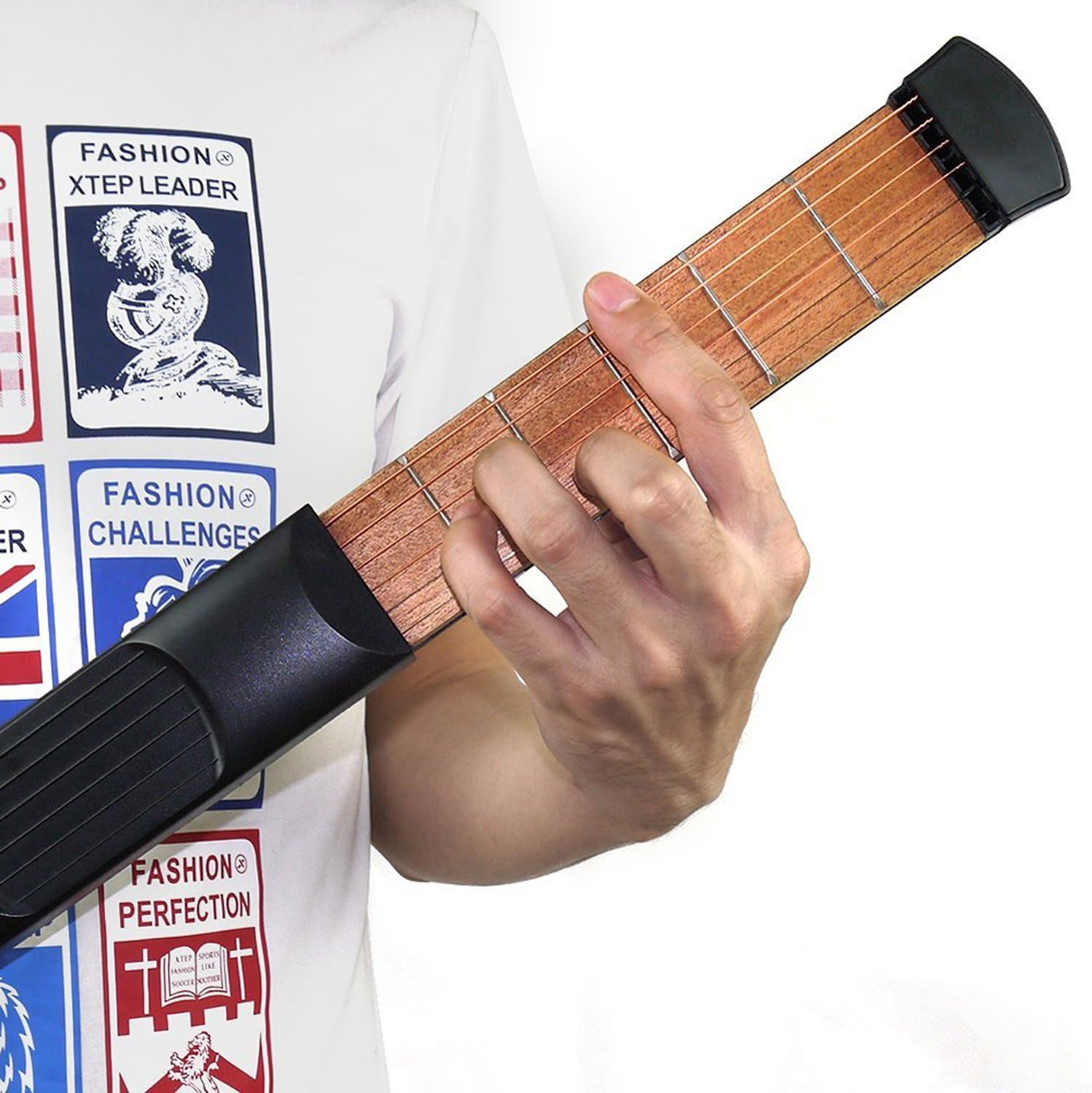 Yafine 6 String 6 Fret Portable Wooden Pocket Guitar Portable Pocket Acoustic Guitar Practice Tool Gadget Chord Trainer for Beginner
