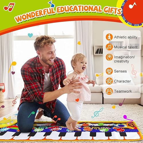 Miniatura 4 de RenFox - Tapetes musicales infantiles, alfombra con teclado de piano y pista de baile, manta de mascotas, tapete de juego táctil, juguetes de