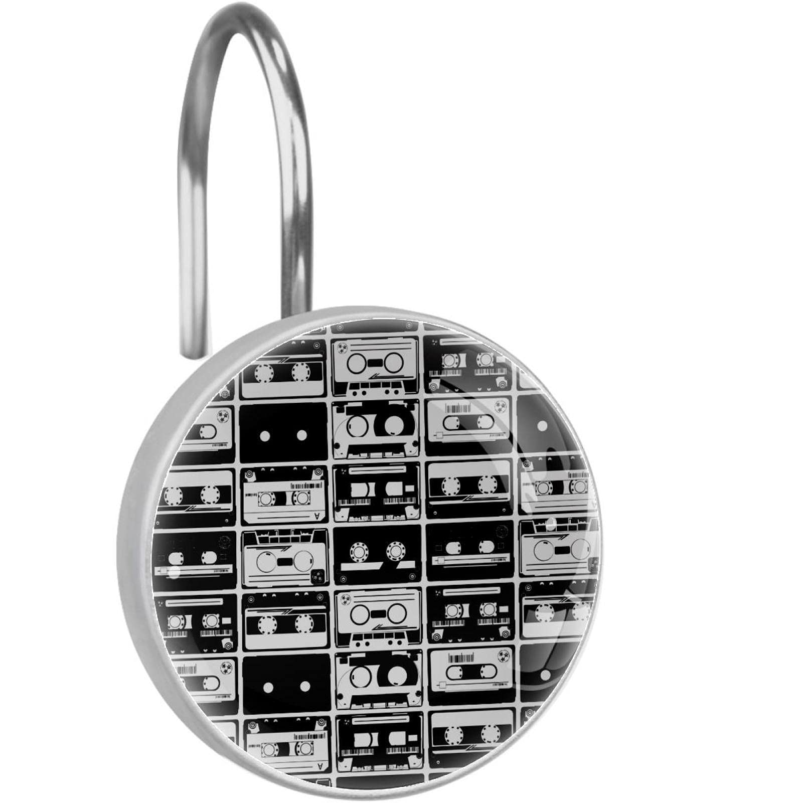 12 crochets de rideau de douche en acier inoxydable noir et blanc pour salle de bain moderne