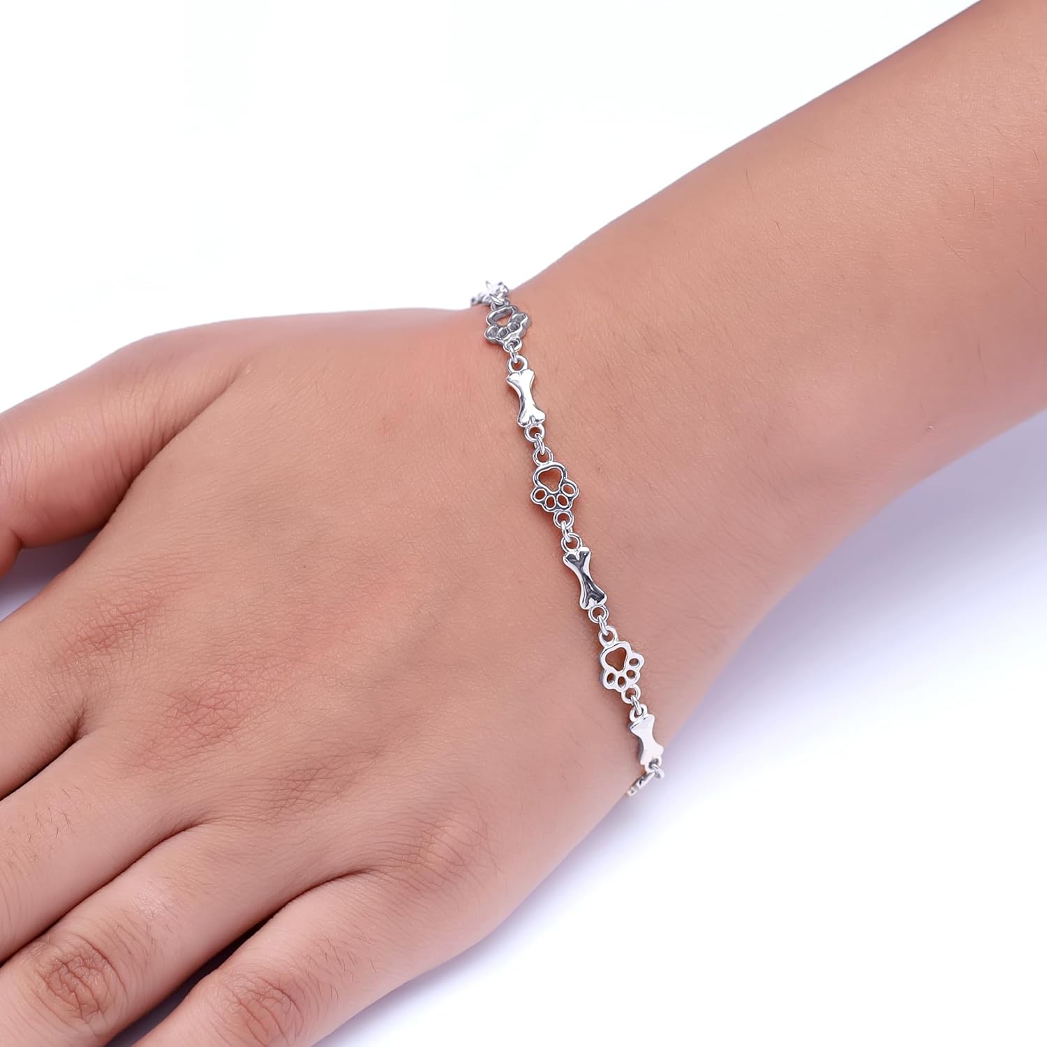Charm Dog Paw And Bone Bracelet for Men & Womens in 14k Gold Over Sterling Silver Bangle Bracelet