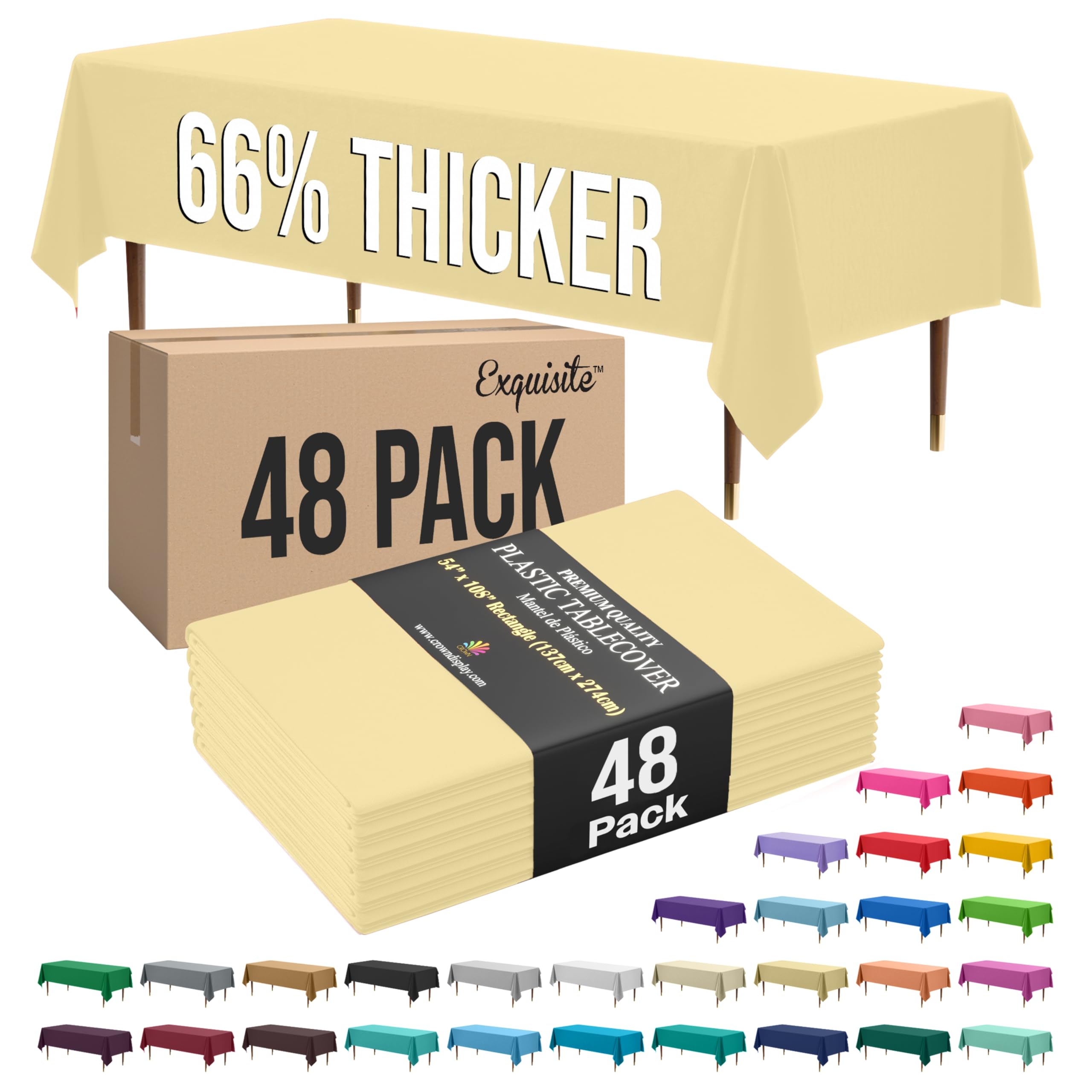 Exquisite 66% Thicker Yellow Rectangle Tablecloth 54"x108" - 48 Pack