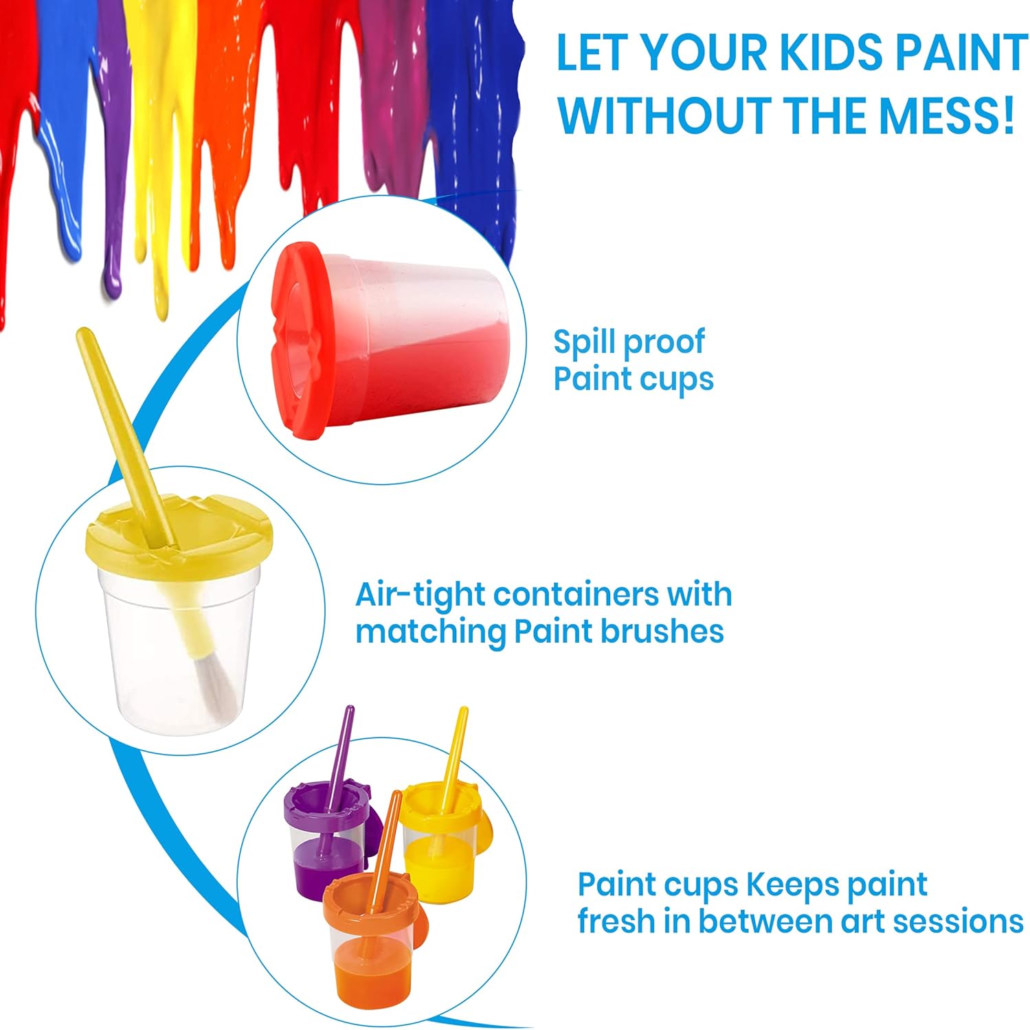 Washable Kids Paint 10 Colors, 10 No Spill Paint Cups for Kids with Lids, 10 Paint Brush Set, 1 Waterproof Kids Smock – Washable Paint Set for Kids Craft Project, Finger Painting Supplies Kit : Toys & Games