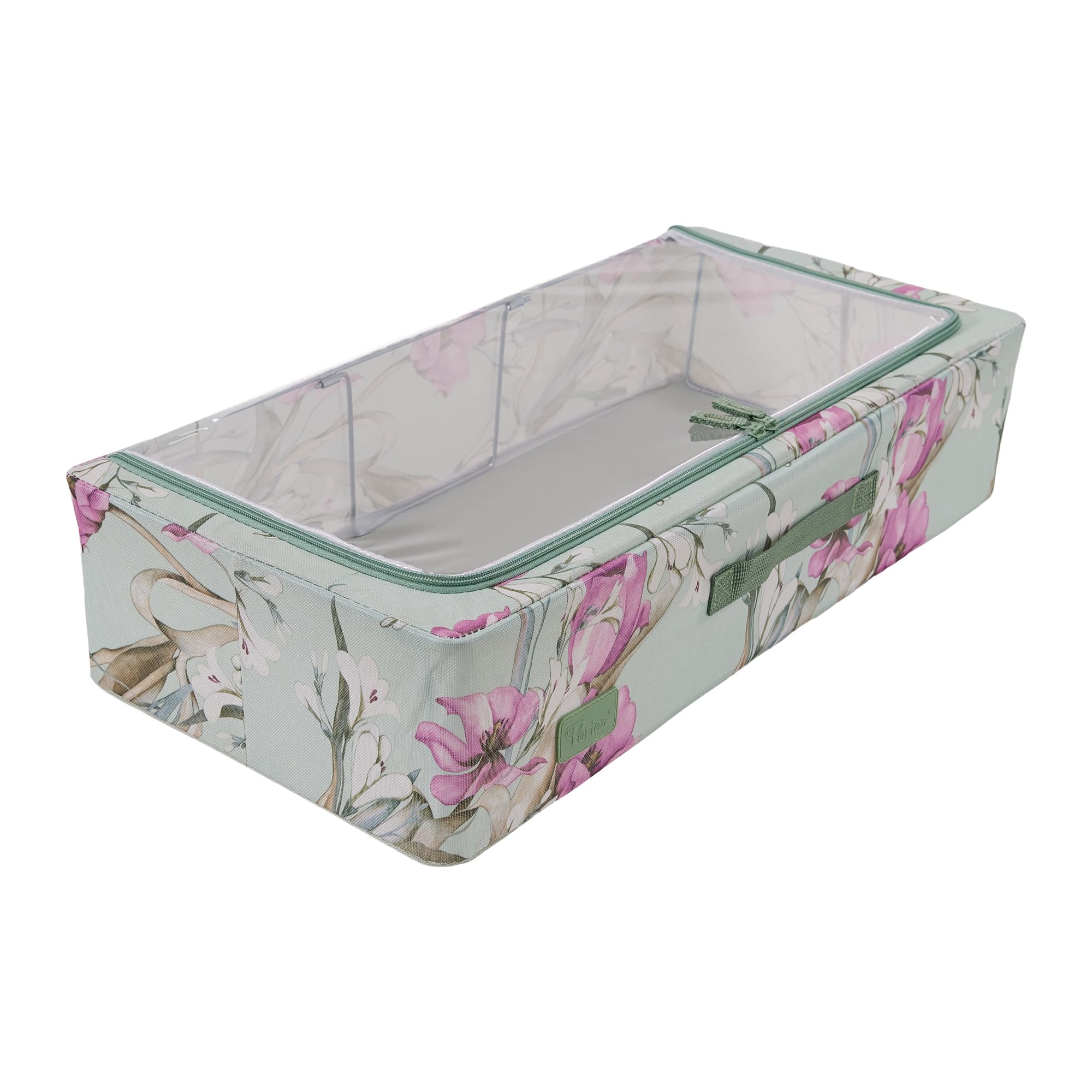 Periea Green Floral 'Casey' Underbed Storage Boxes With Lids - Foldable, Stackable, And Space-Saving Organiser To Keep Your Space Tidy And Clutter-Free - Medium