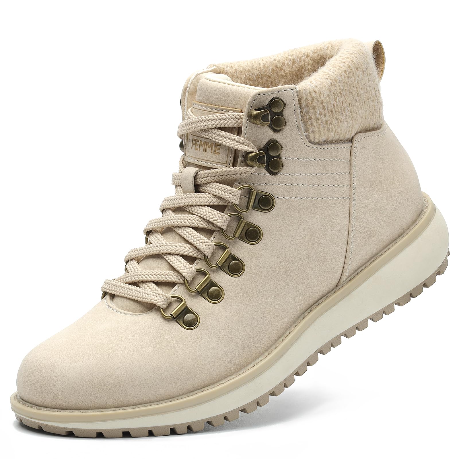 ANJOUFEMME Womens Comfy Hiking Boots-Casual Outdoor Lace up Ankle Booties Work Boots LightWeight Winter Shoes for Walking Trekking