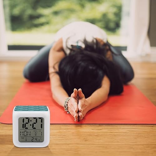 Miniatura 7 de Digital Alarm Clocks for Bedrooms - Retro Cyan Wood Grain Print Cute Led Small Nightstand Digital Clock for Classroom College Dorm with 7 Color