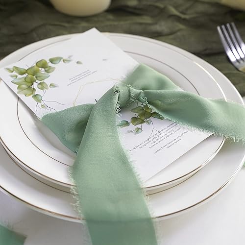 Miniatura 4 de MEEDEE Cinta de gasa verde salvia, flecos deshilachados de 2 pulgadas, perfecta para manualidades, envoltura de regalos, invitación de boda y ramo