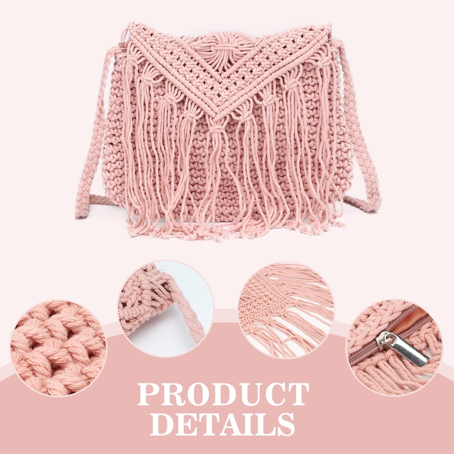 Emprier Retro Crochet Crossbody Shoulder Bag for Women Woven Fringe hobo bags Summer Beach Handmade Purse