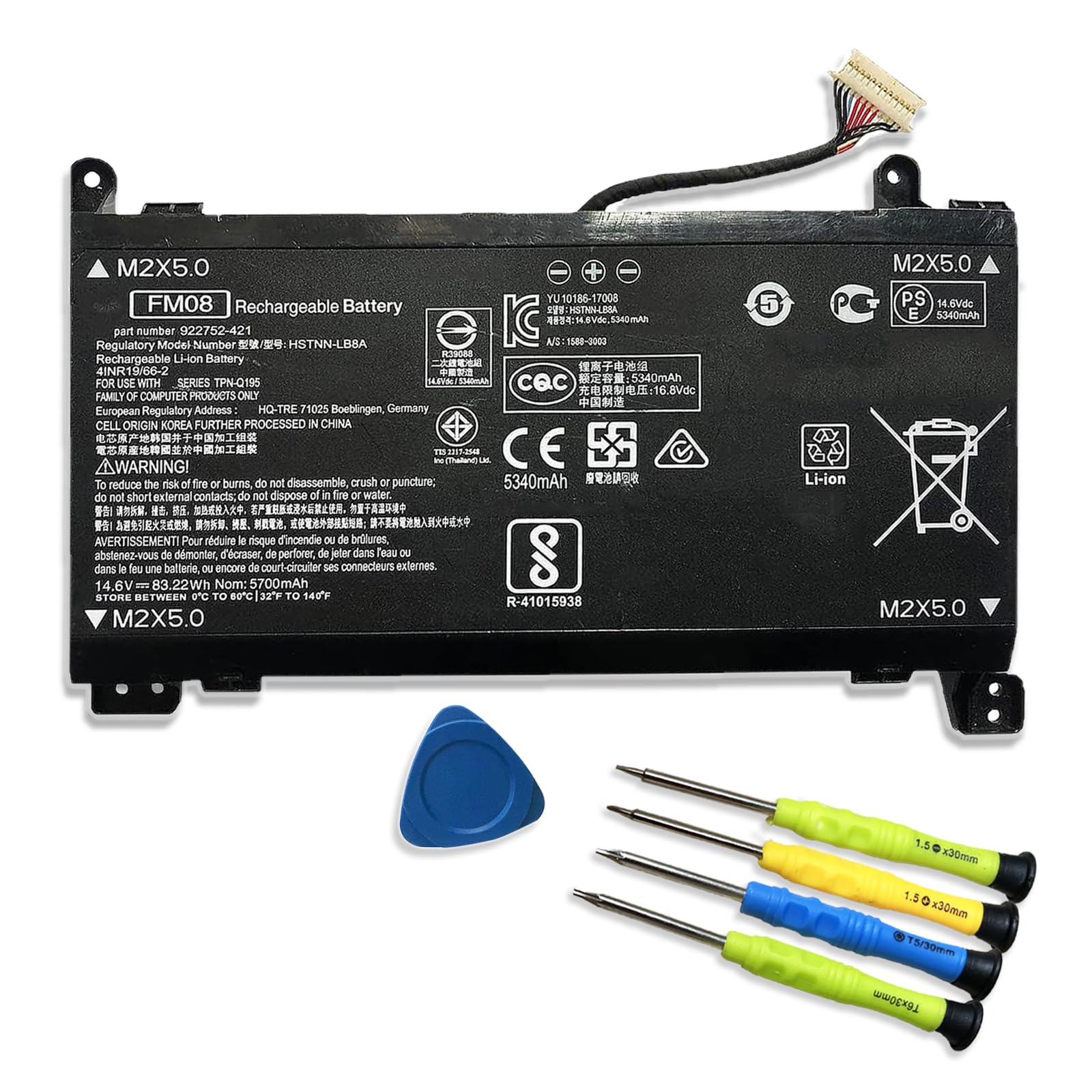 EFOHANA FM08 HSTNN-LB8B Laptop Battery Replace for HP Omen 17-AN013TX 17-AN014TX 17-AN014NG 17-an008ur Series TPN-Q195 922752-421 922753-421 922976-855 HSTNN-LB8A 14.4V 86Wh 5973mAh 16-Pin Connector