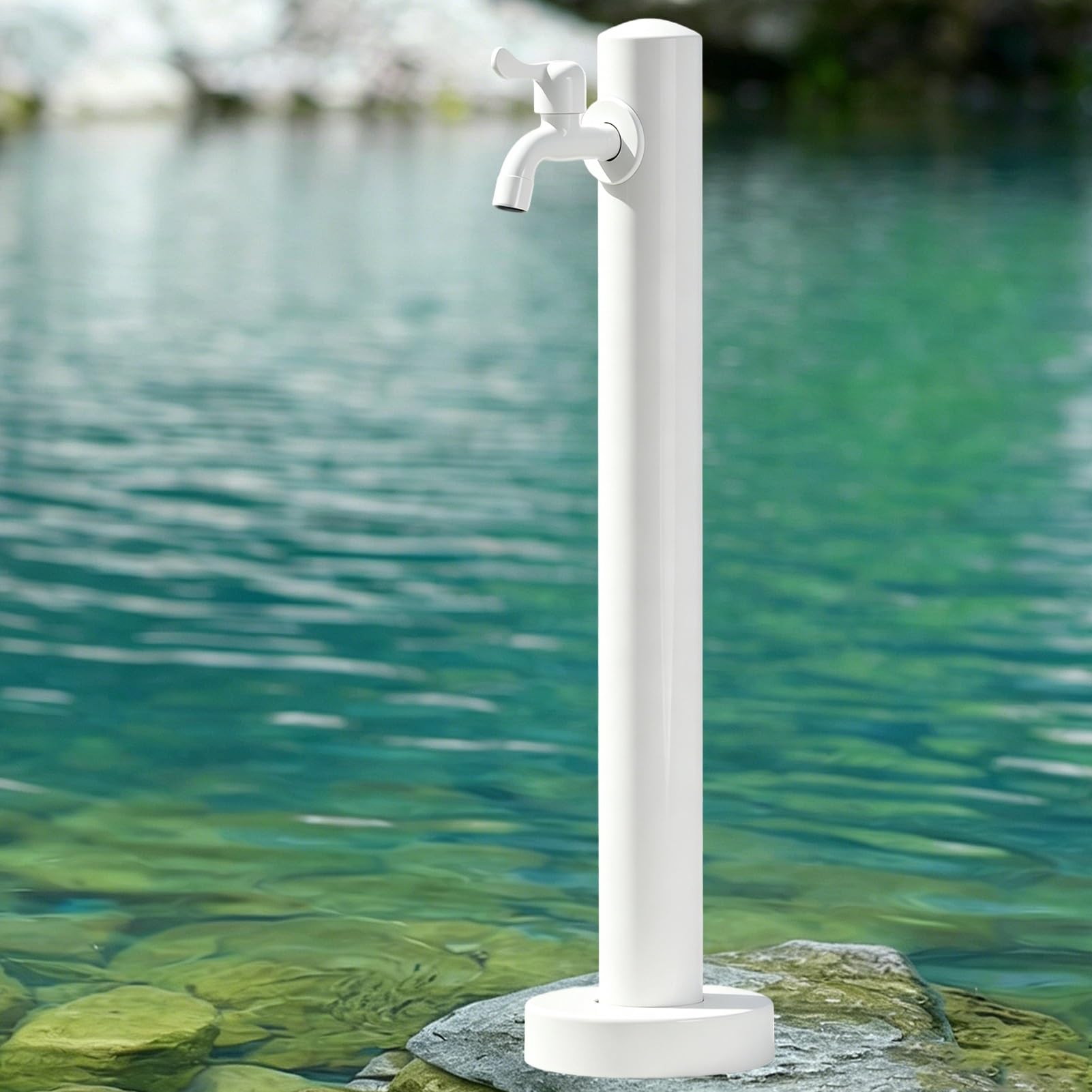 Outdoor Garden Water Faucet Post, White Water Column for Yard, Patio, and Lawn Irrigation, Vertical Outdoor Yard Hydrant Floor-Mounted Garden Tap
