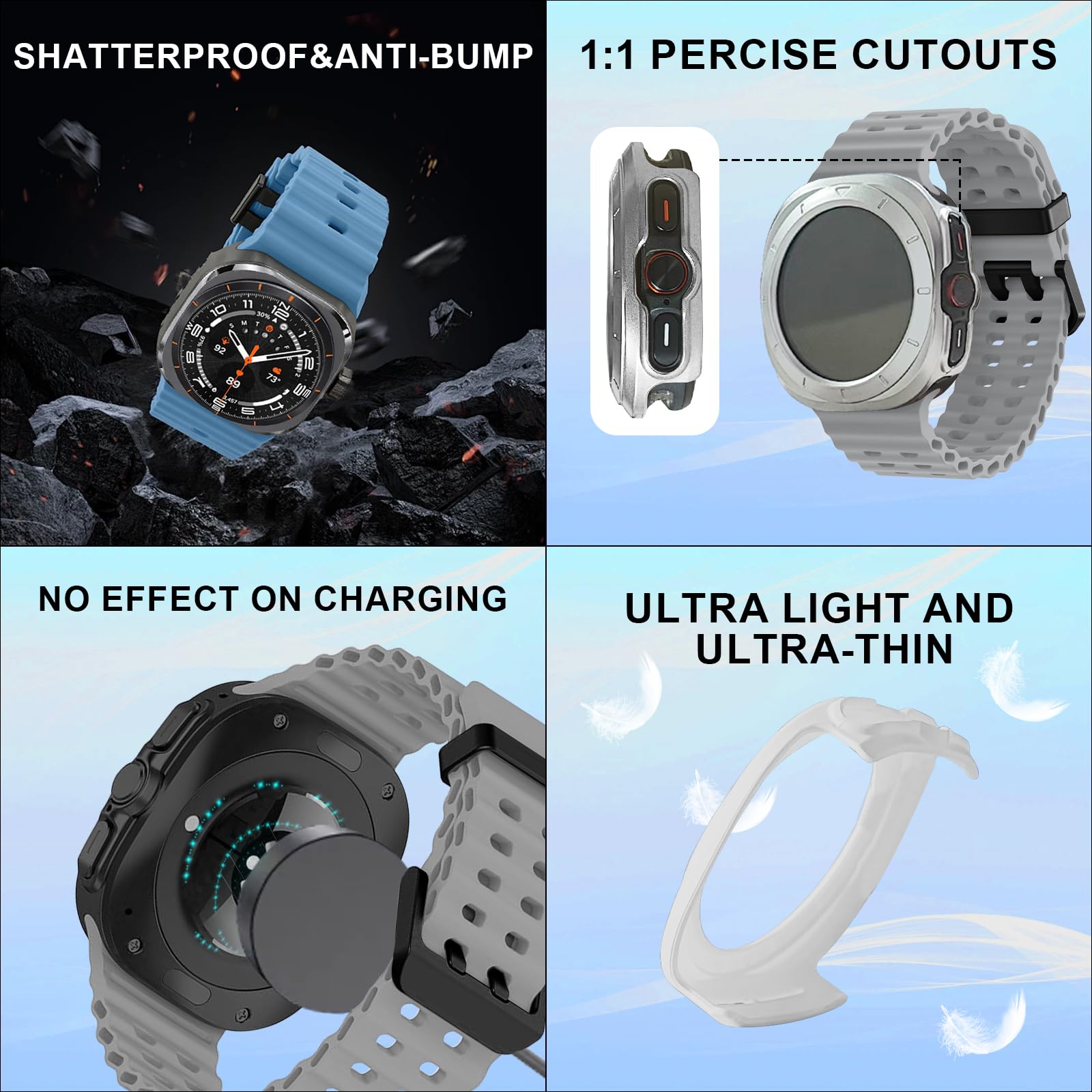 Elaikement Confezione da 6 cinturini in silicone marino per Samsung Galaxy Watch Ultra, 47 mm, uomo/donna, con 6 custodie protettive e custodia, cinturino sportivo morbido impermeabile compatibile con