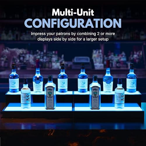 Miniatura 6 de Boss Premium BarUSA - Estantería de barra con iluminación LED de 2 pasos de 16 pulgadas botella de licor estantes de whisky bandeja de soporte para